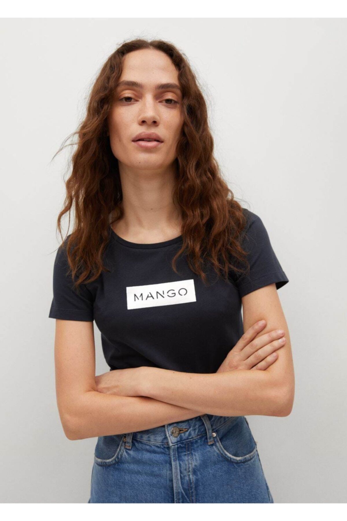 MANGO Kadın Lacivert Geri Dönüştürülmüş Pamuklu Logolu Tişört