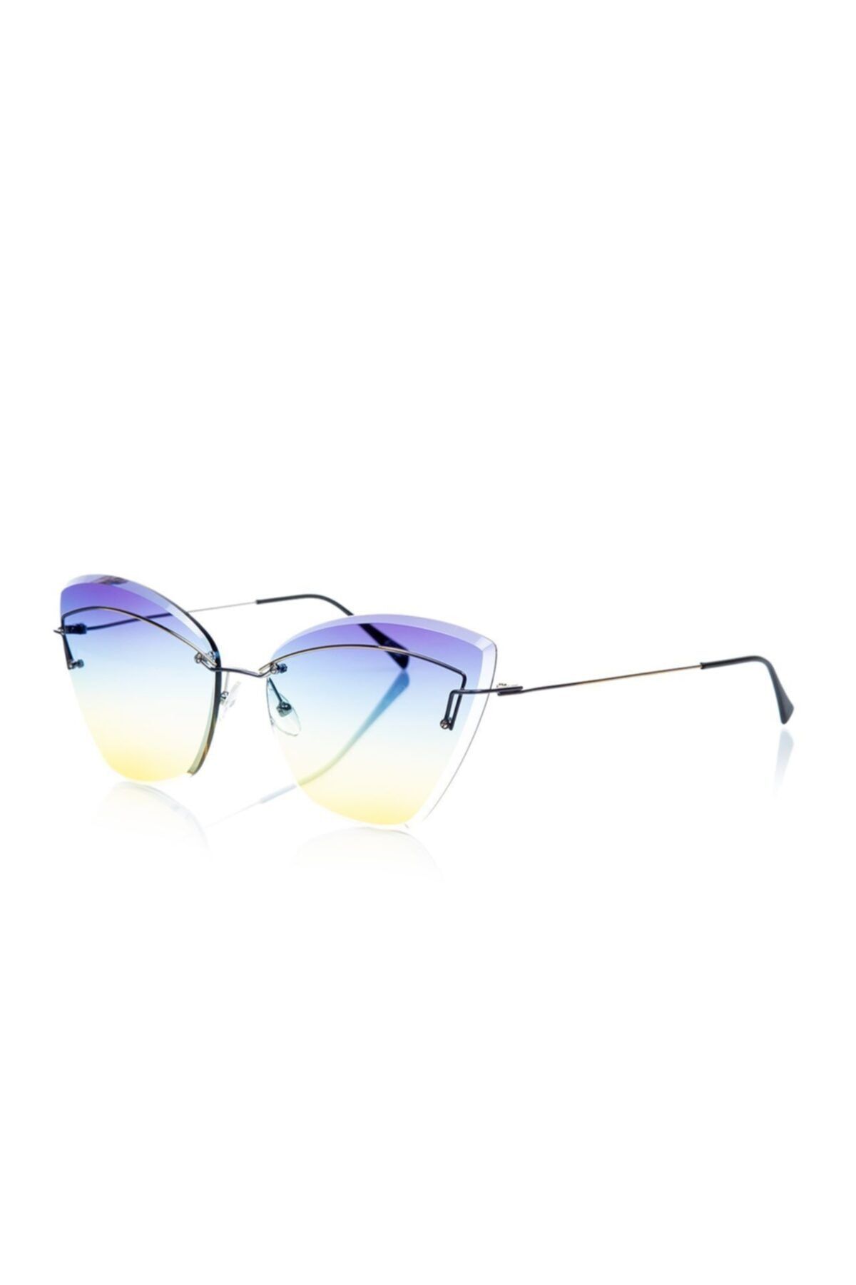 Flair Marka Flr 840 P15 C50 Cat Eye Titanyum Çerçeve Mavi Cam Kadın Güneş Gözlüğü