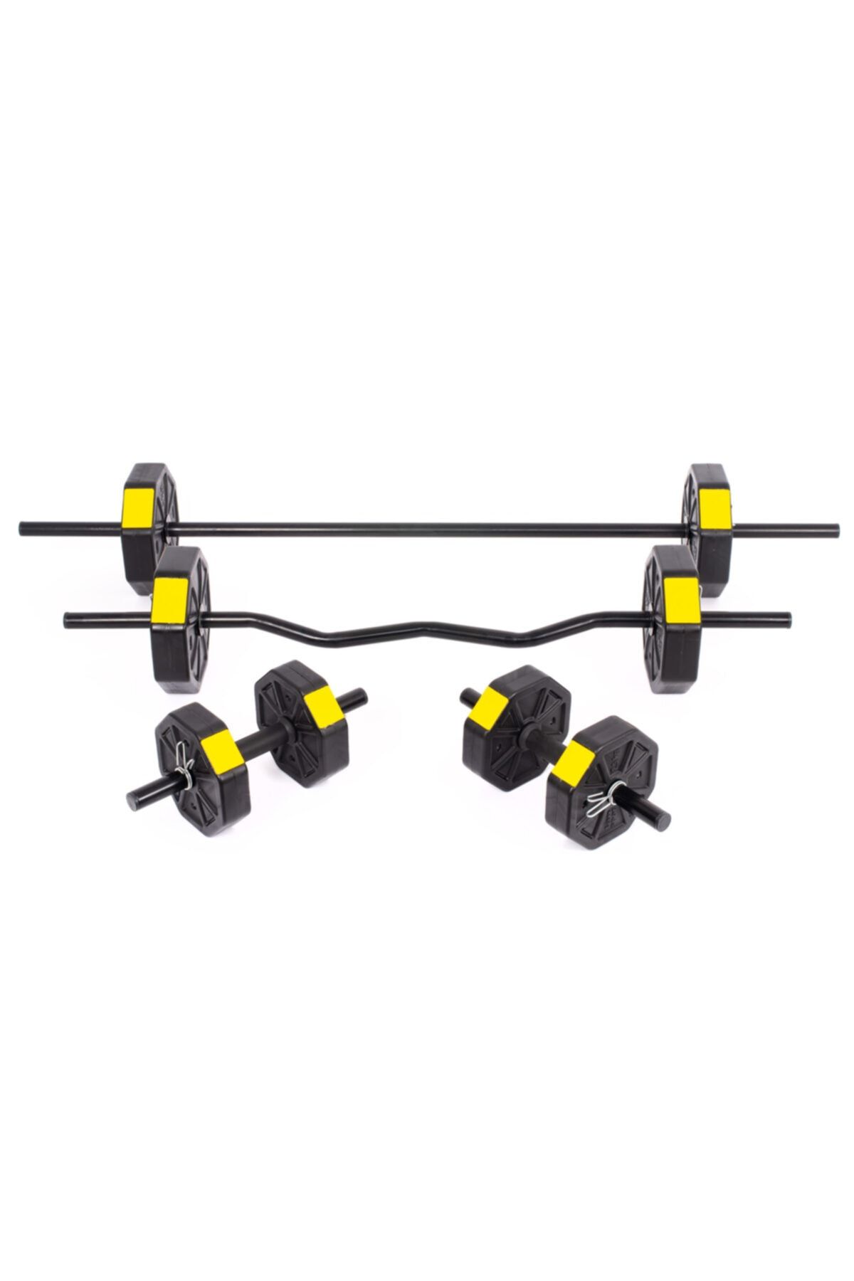 TAN SPOR 30 Kg (150 CM) Düz Bar Z Bar Dambıl-dumbell-ağırlık-halter–full Set Sarı Kapaklı