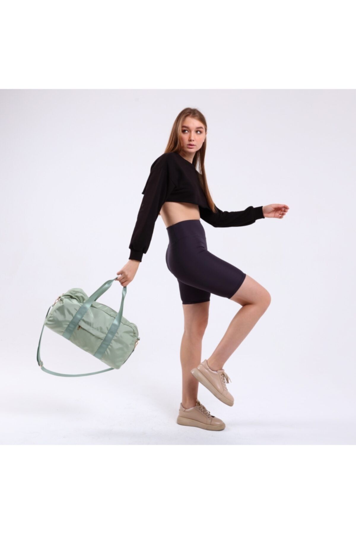 ICONE BAG Icone Kadın Paraşüt Kumaş Önü Cepli Unisex Spor Fitness Gym Çantası Su Yeşili