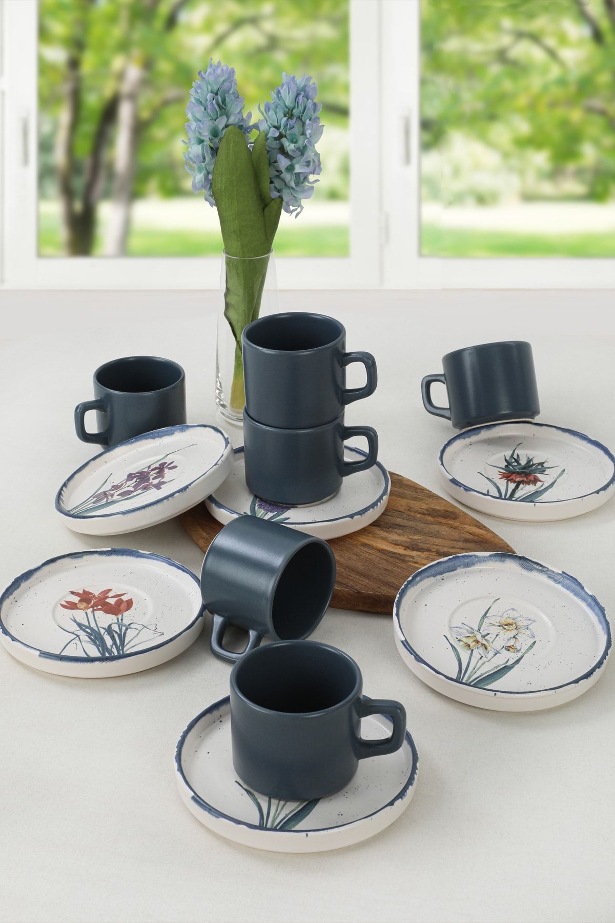 Keramika Stackable Çay Takımı Anadolu Çiçekleri 12 Parça 6 Kişilik