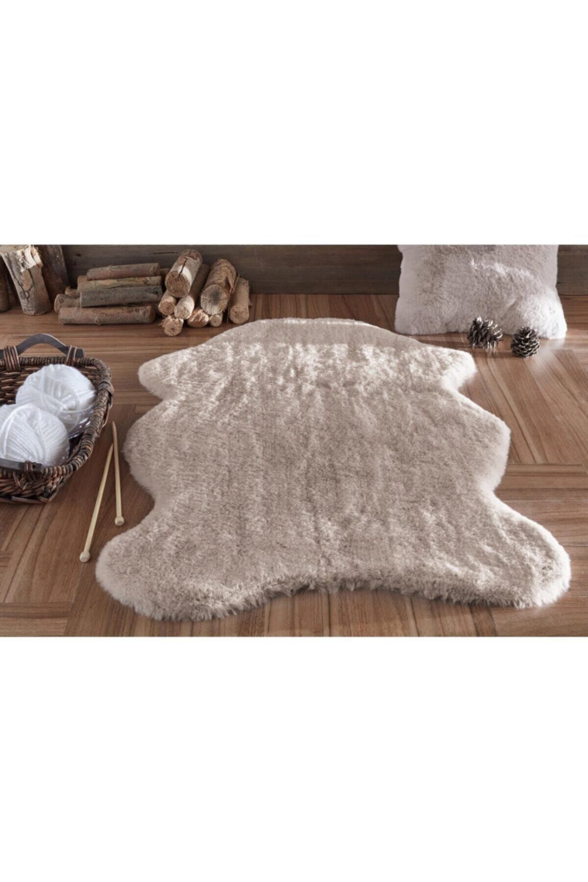 Sarar Vizon Renk Peluş Post Halı Hayvan Postu Görünümlü Peluş Halı 60x100 80x130 80x150 100x150 120x180 Cm