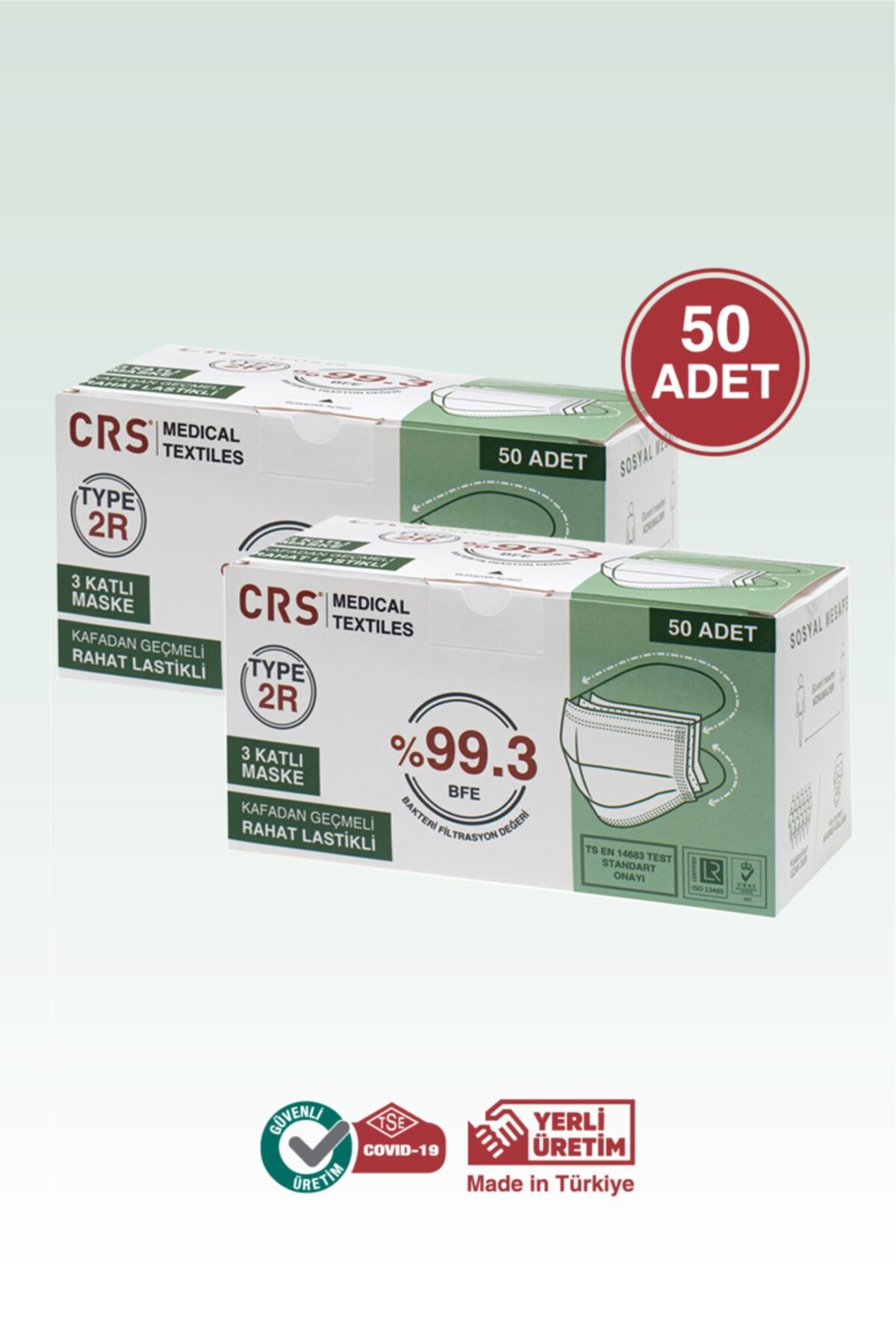 CRS Medical Textiles -type Iır-3 Katlı Tek Kullanımlıkkafa Arkasından Geçişli Cerrahi 50*2'li Kutu CRSMDCLIIR10001