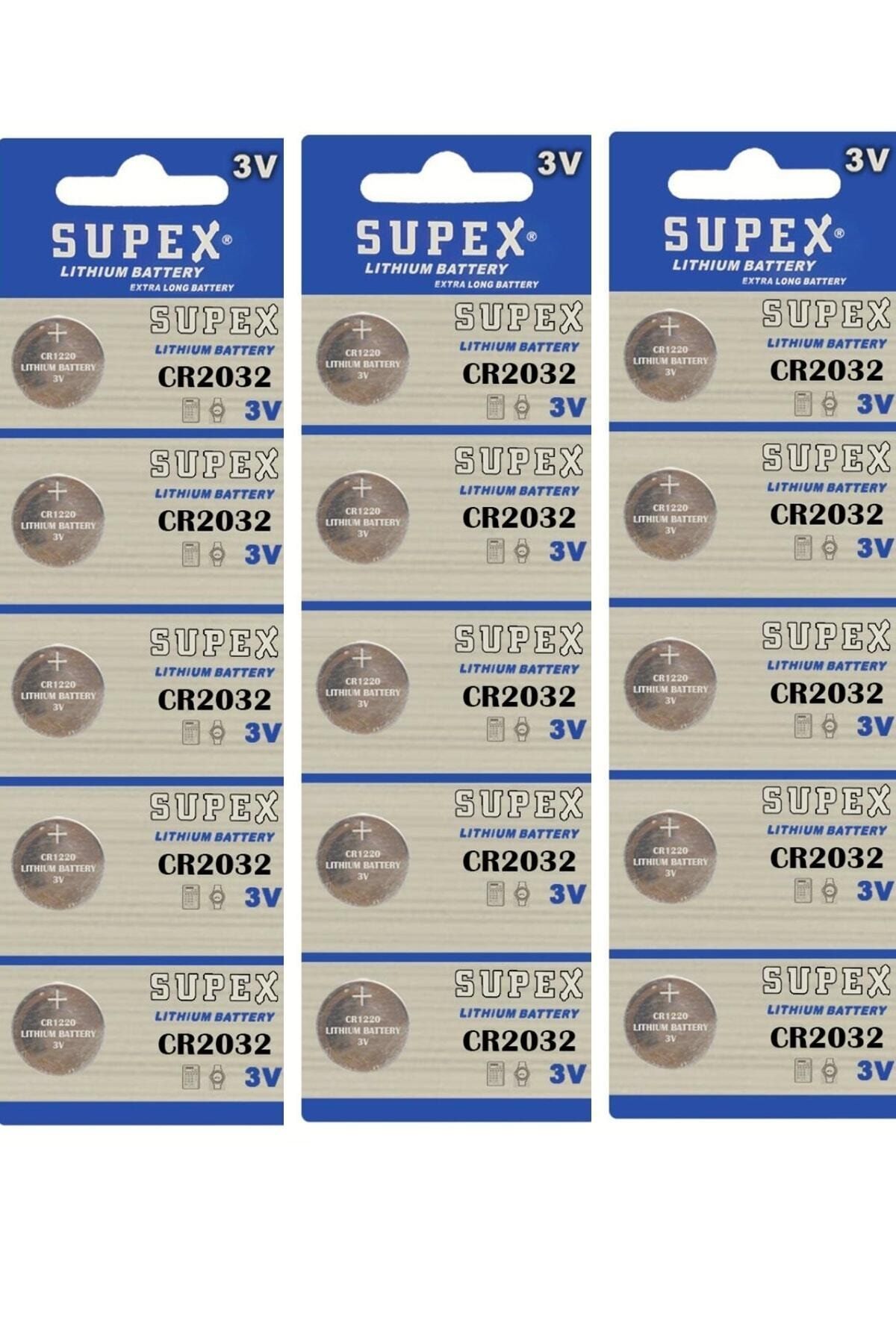 Supex 15 Adet 3 Volt Cr2032 Lityum Para Pil (dl2032 Bios-kepenk-kumanda Taerazi Düğme Lithum Pili)