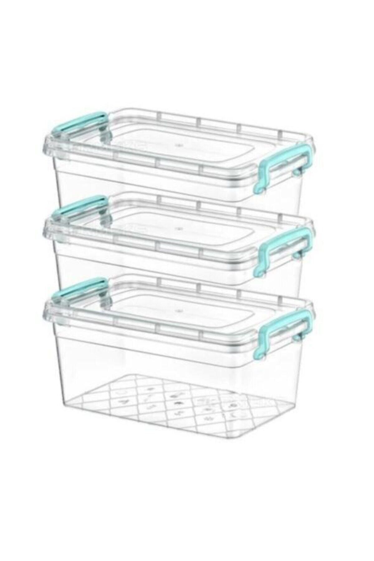 Kivi Home Plastik Kutu Kapaklı Taşıma Saplı Saklama Kabı 3.5 Litre 3lü Set