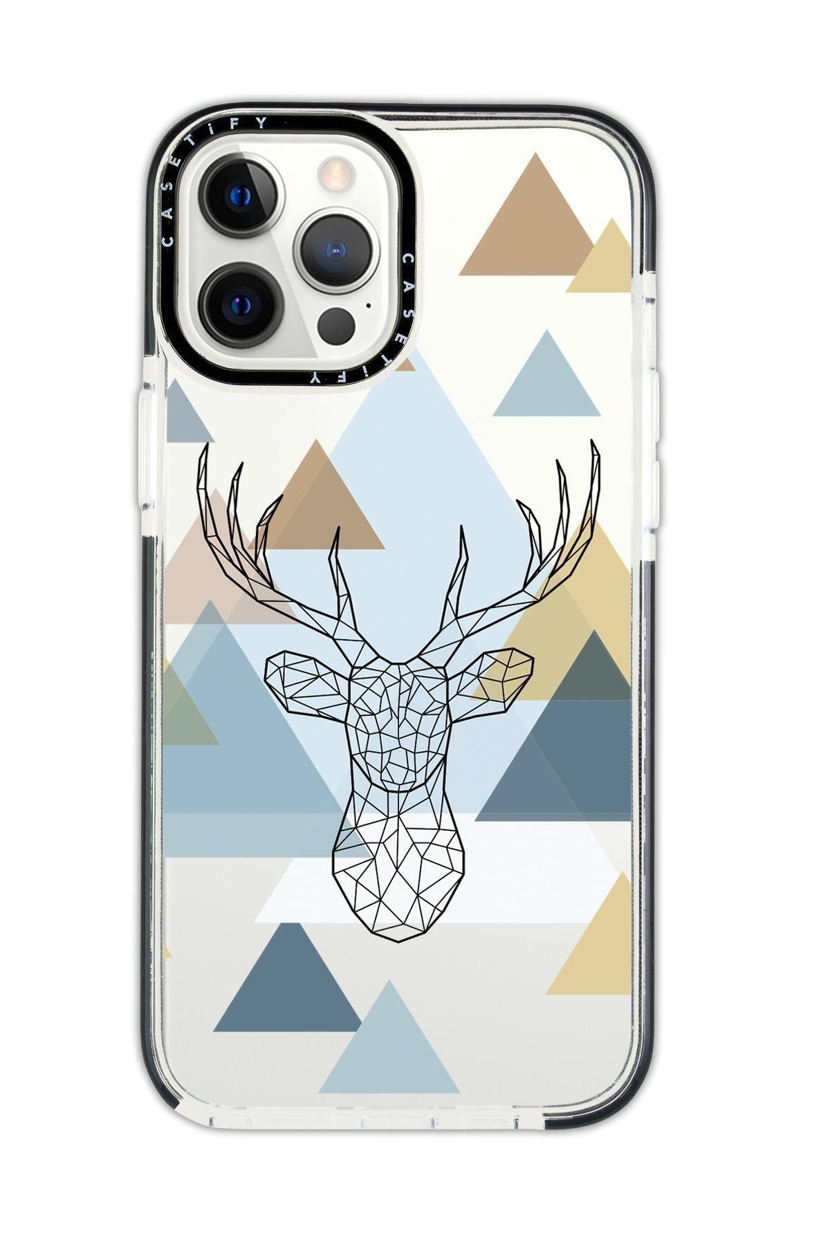 mooodcase Iphone 11 Pro Casetify Polygon Deer Desenli Anti Shock Premium Silikonlu Siyah Kenar Detaylı Telefon