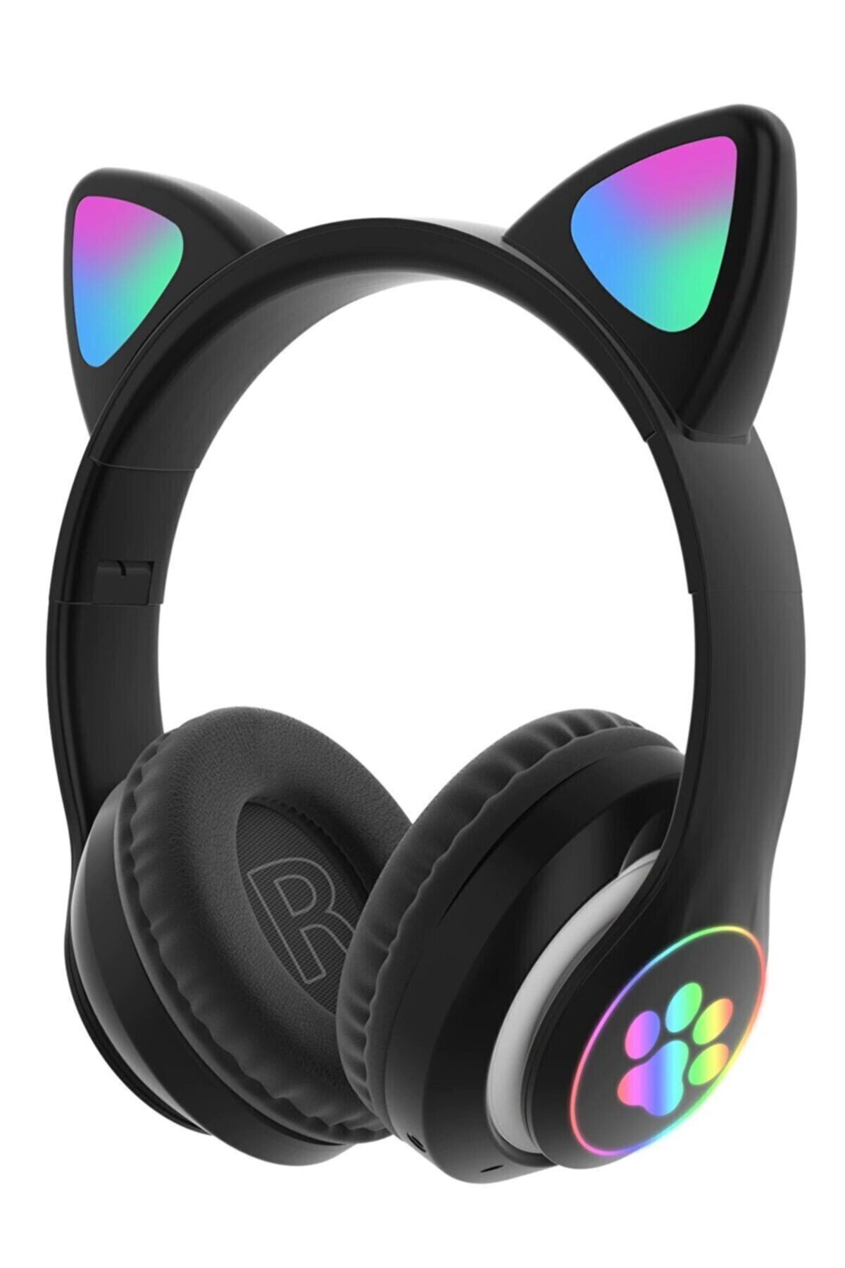 Mi7a Kedi Kulak Led Işıklı Kablosuz Bluetooth Mikronlu Hafıza Kartı Girişli Kulaklık