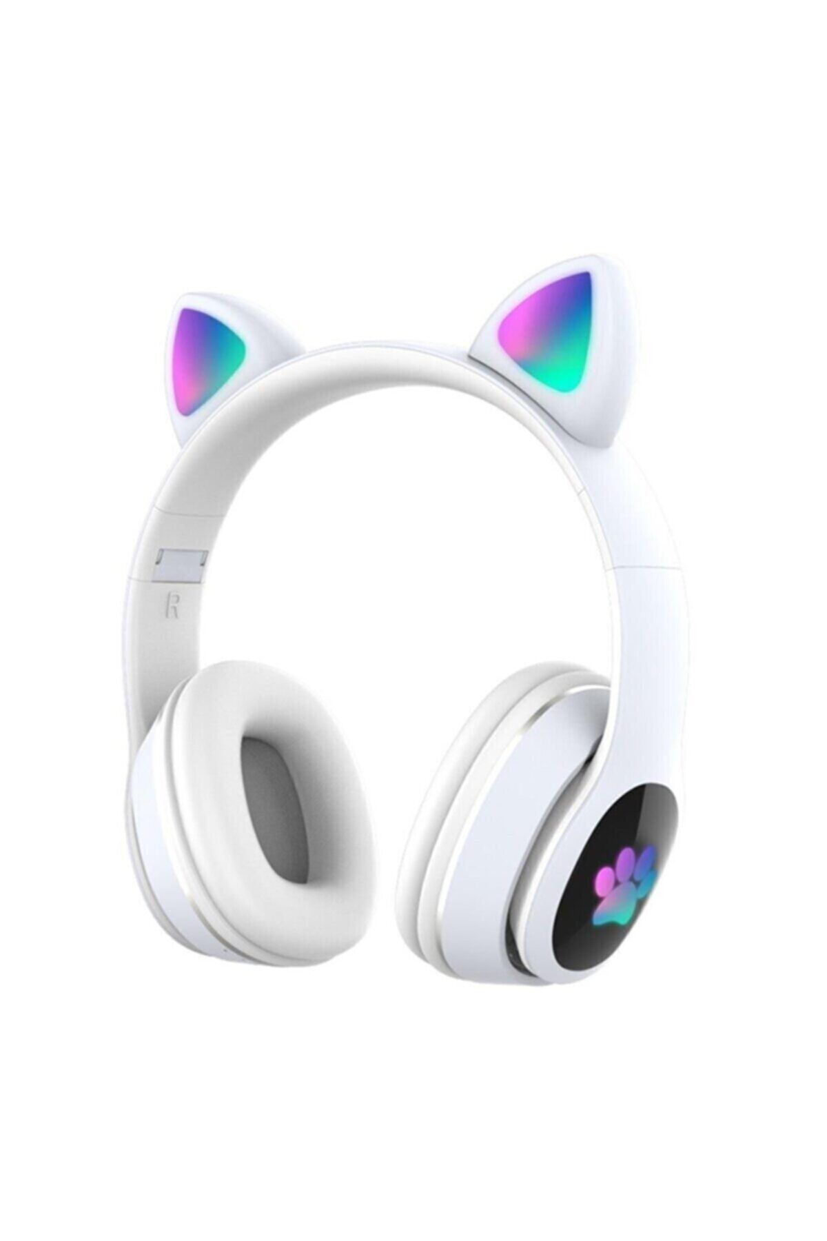 Mi7a Kedi Kulak Led Işıklı Kablosuz Bluetooth Mikronlu Hafıza Kartı Girişli Kulaklık