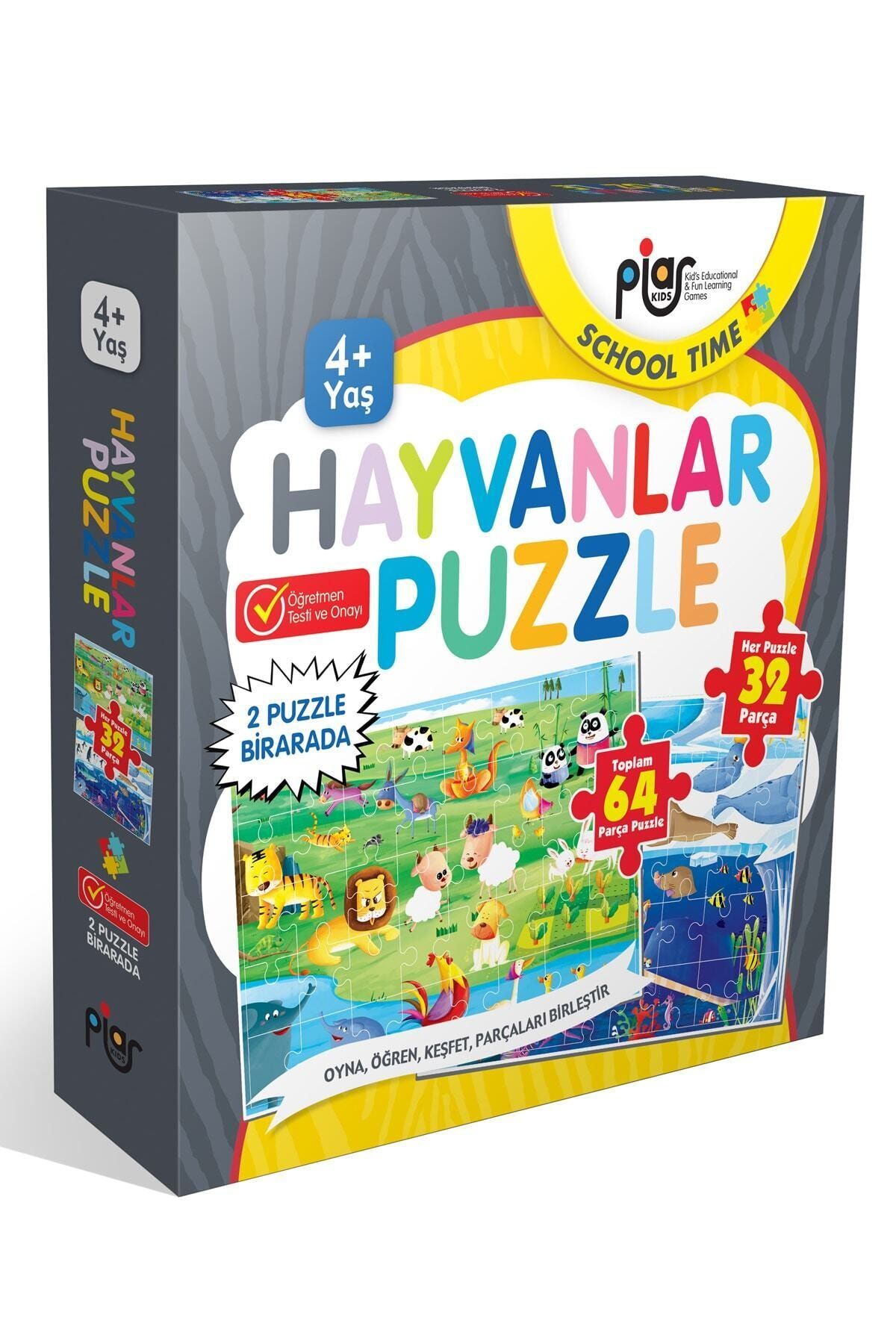 Piar Kids Hayvanlar Puzzle / 64 Parça Puzzle / 2 Puzzle Bir Arada / 4+ Yaş