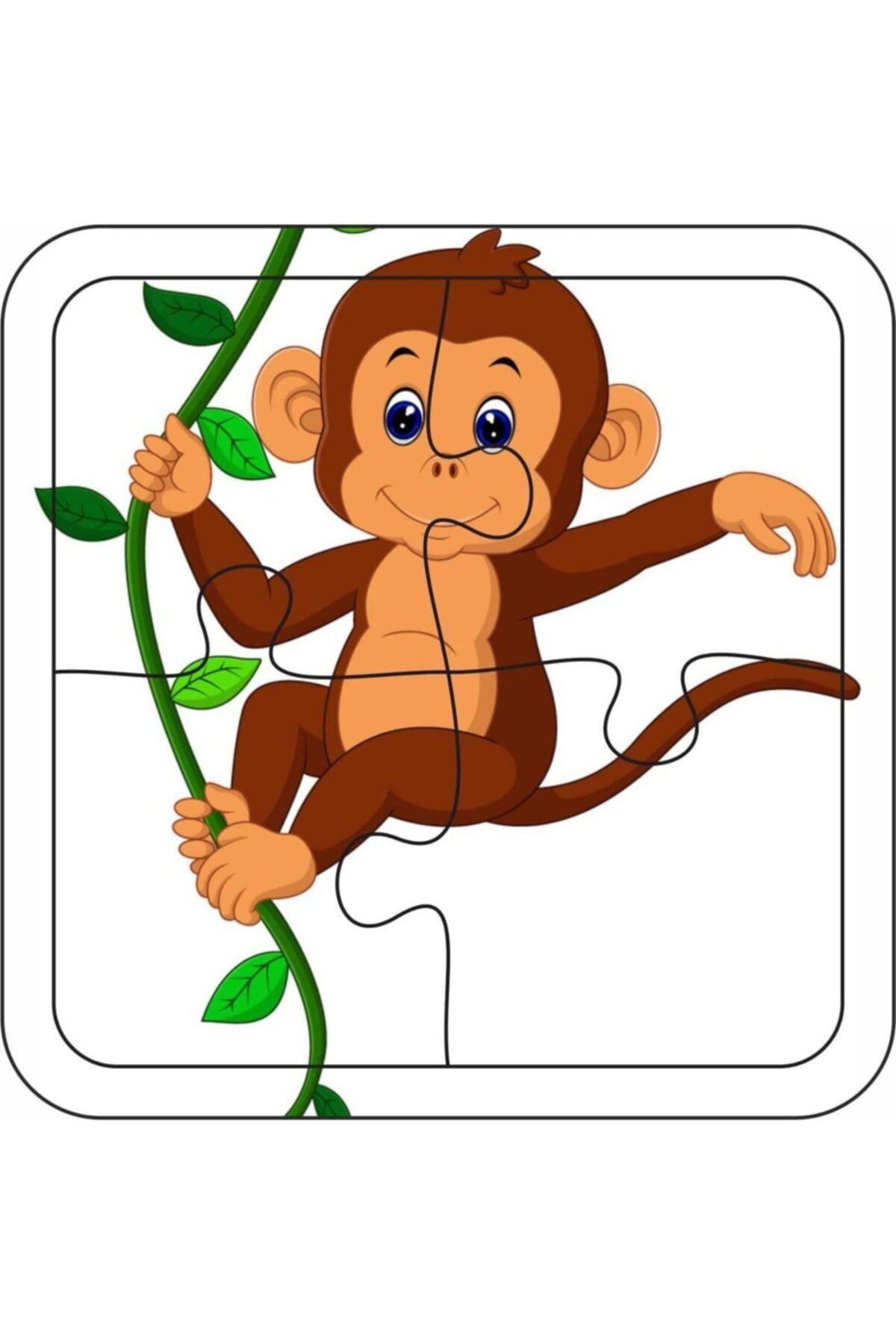 Walldeco 4 Parça Ahşap Çocuk Puzzle Maymun