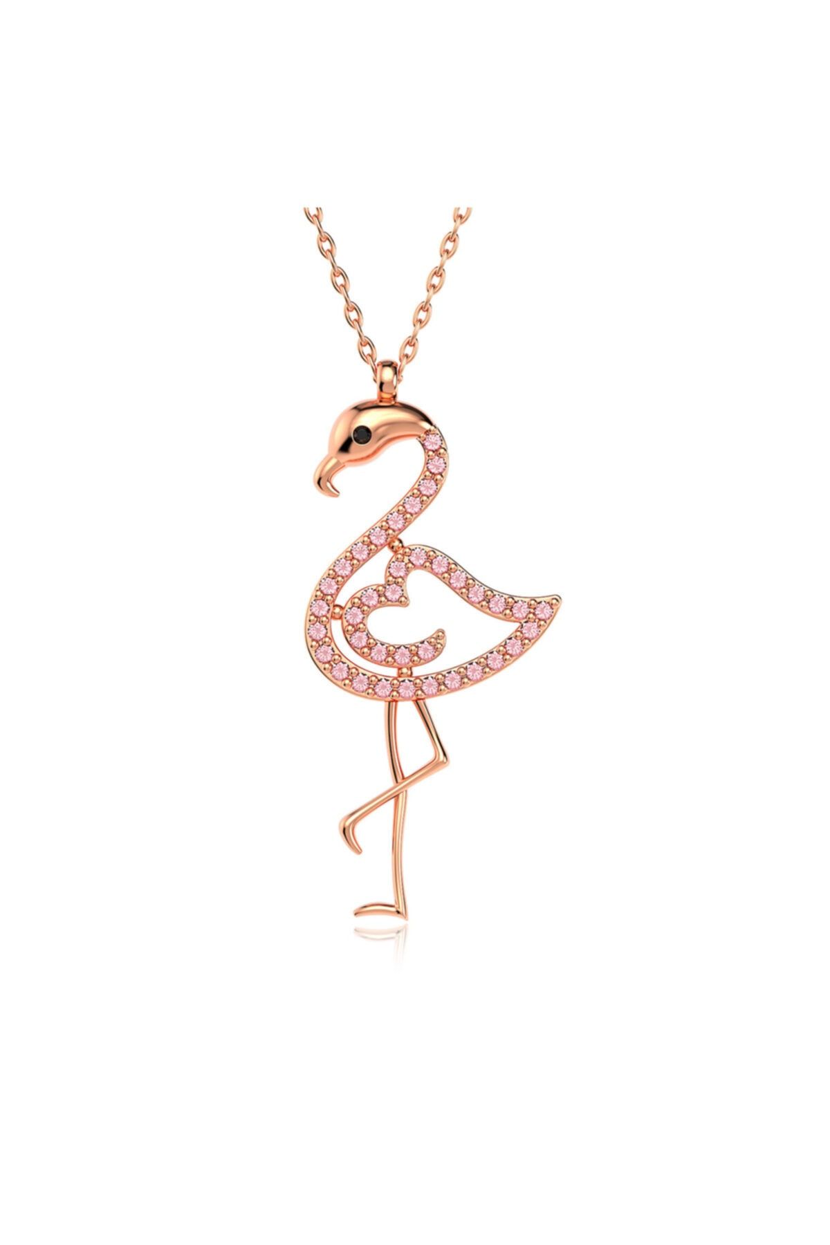 Indigo Takı Pembe Taşlı Flamingo Rose Gümüş Kolye