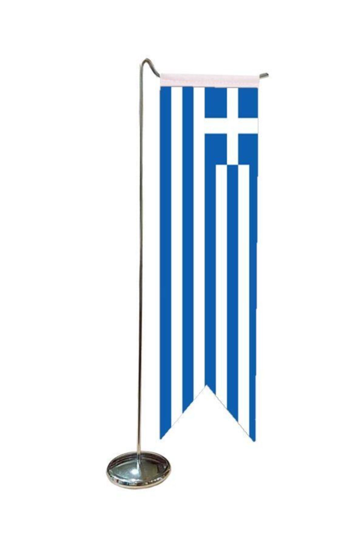 Saturn Masa Üstü Kırlangıç Yunanistan Bayrağı + Krom L Direk Masa Bayrak Seti