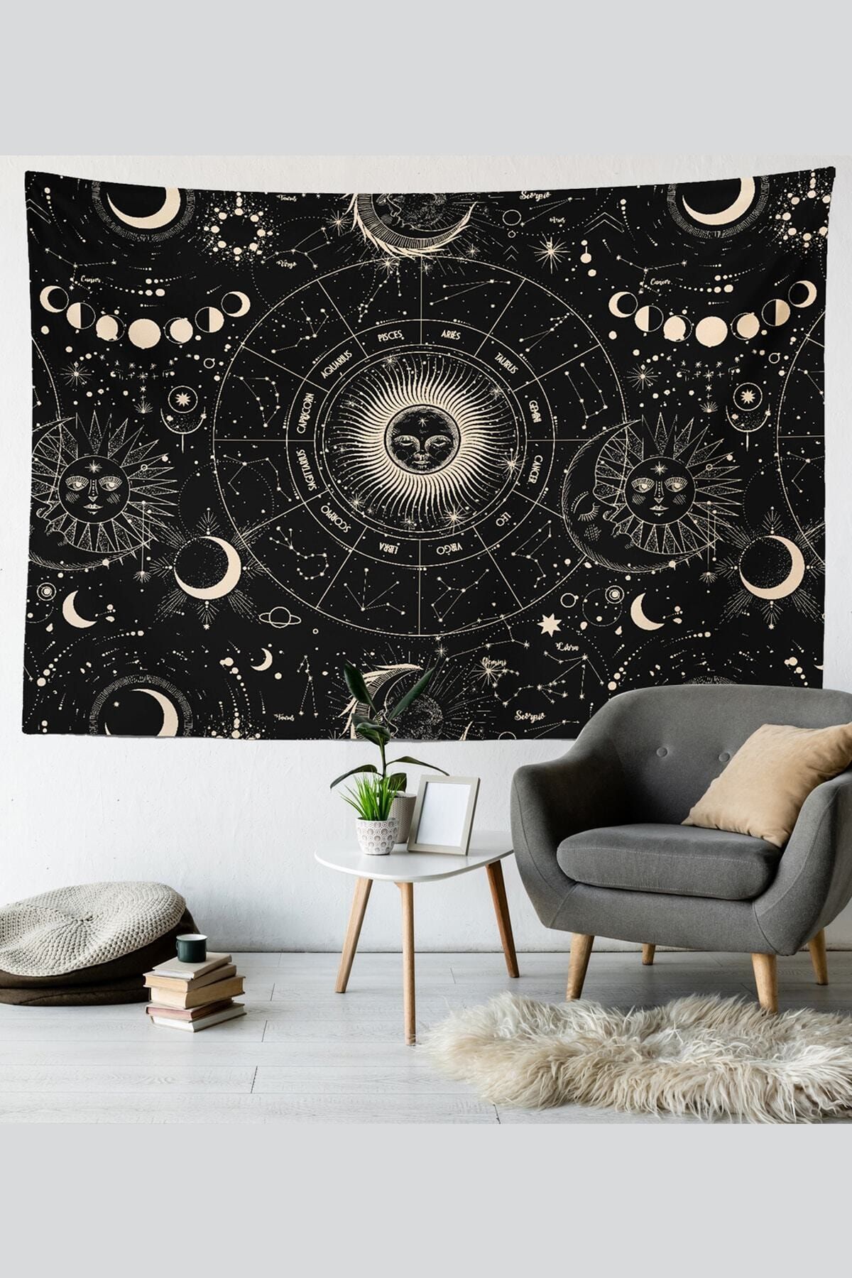 Kozmik Tapestry Astroloji Duvar Örtüsü Yıldız Gökyüzü Kadife Duvar Halısı Tapestry