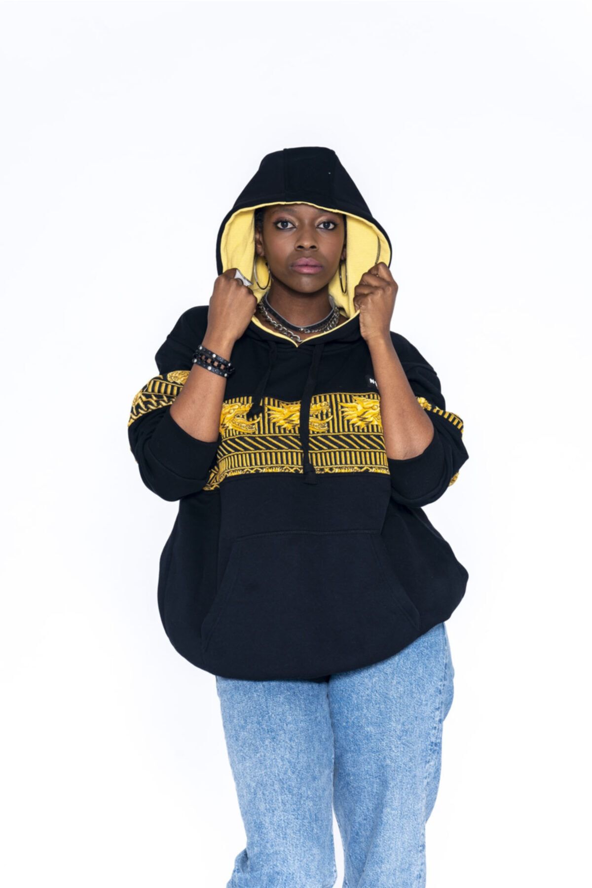 Nani Collection Siyah Ejderha Desenli Oversize Kadın Sweatshirt