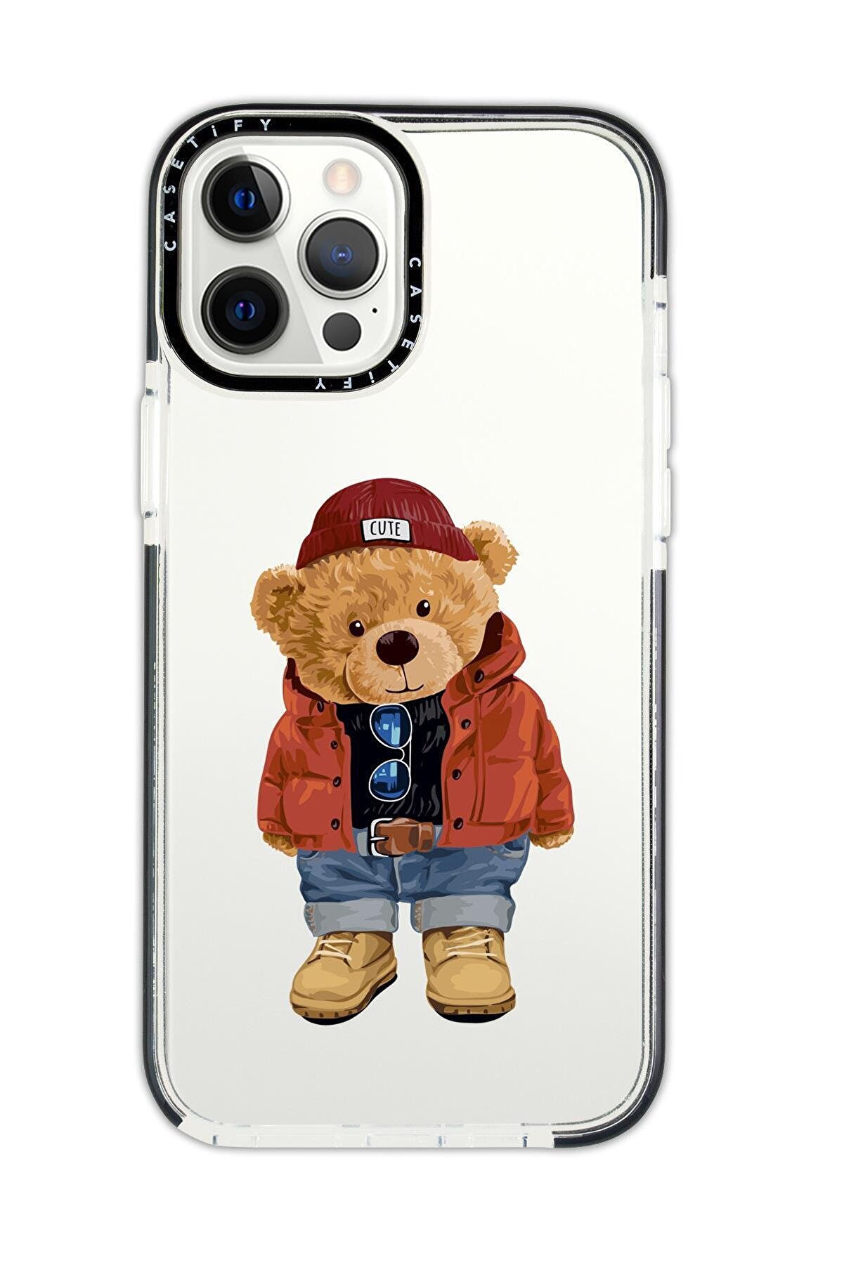 mooodcase Iphone 12 Pro Casetify Teddy Bear Desenli Anti Shock Premium Silikonlu Siyah Kenar Detaylı Telefon K