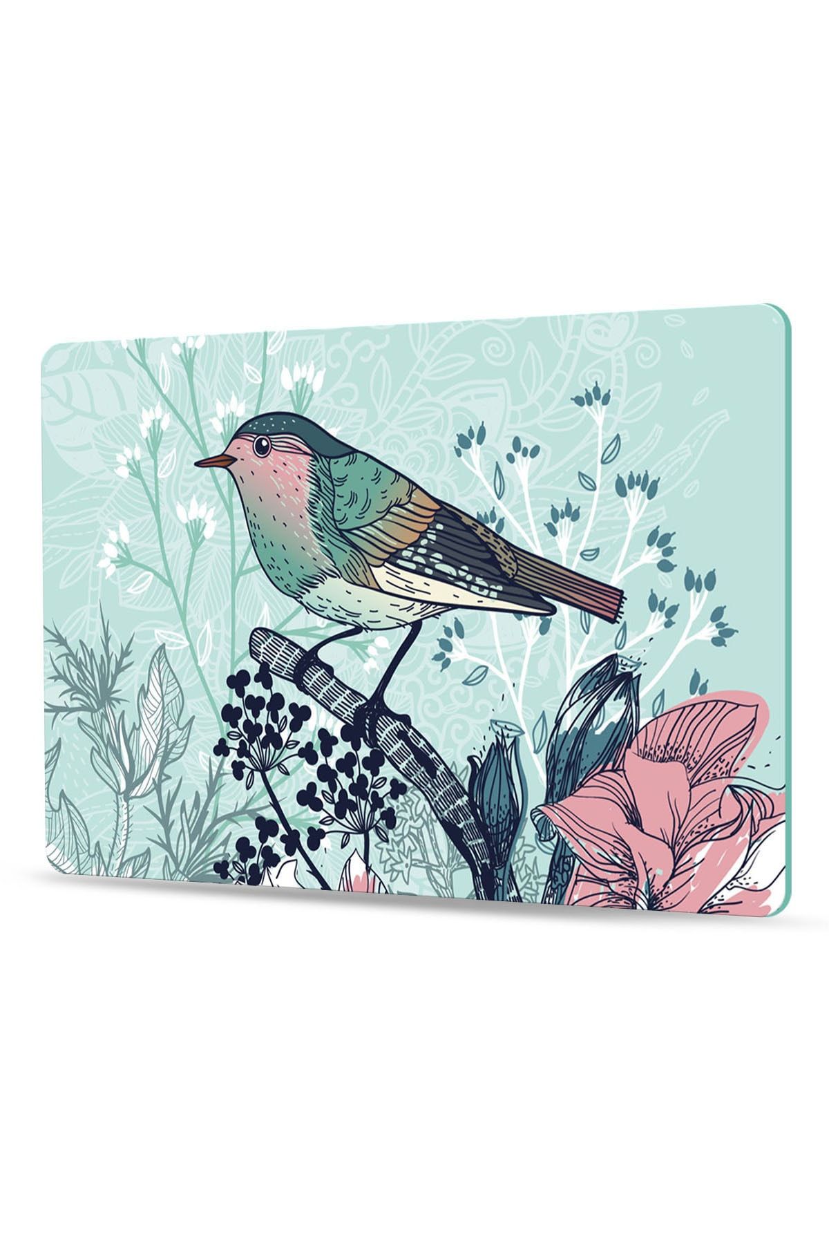 Decovetro Cam Kesme Tahtası Ve Sunum Tablası Kuş Çiçek Desenli