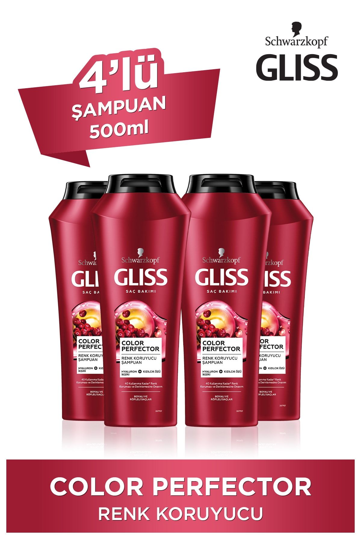 Gliss Color Perfector Renk Koruyucu Şampuan - Hyaluron Iksiri Ve Kızılcık Özü Ile 500 ml X 4 Adet