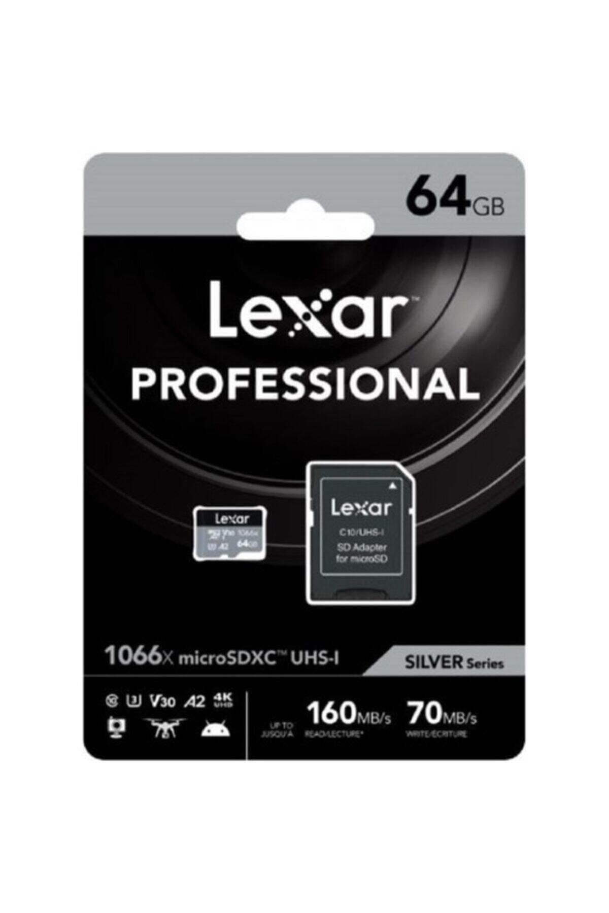 Lexar 64gb 1066x Microsdxc Uhs-ı U3 V30 A2 C10 4k Uhd 160m Hafıza Kartı Sd Adaptör (SİLVER SERİES)