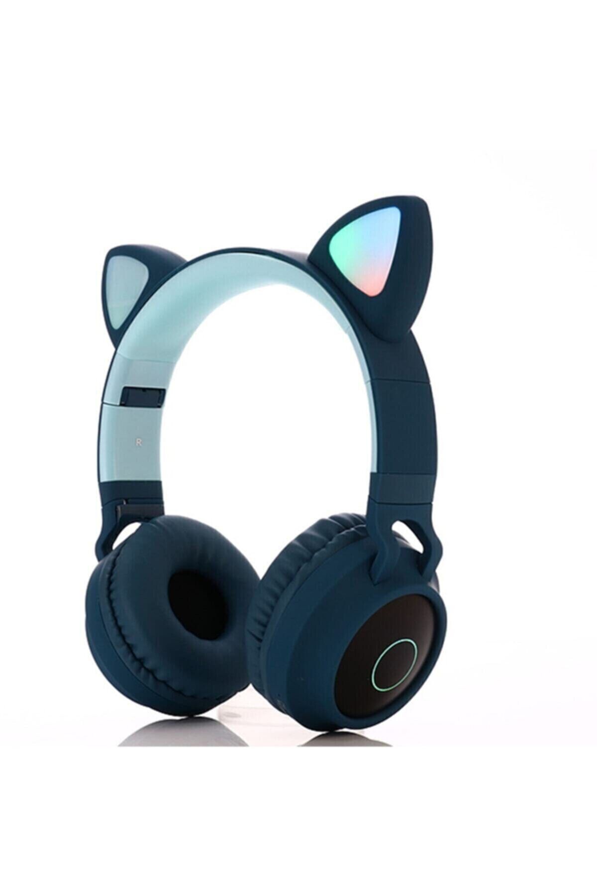 BizimGross Bluetooh Bağlantılı Kablosuz Kedi Kulaklı Işıklı Led Göstergeli Kulaküstü Çocuk Kulaklık