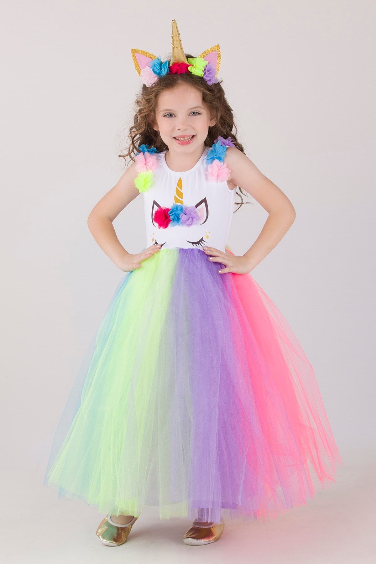 Lela Taçlı Unicorn Doğum Günü Elbisesi Tütü Elbise Kız Çocuk Elbise 5805056