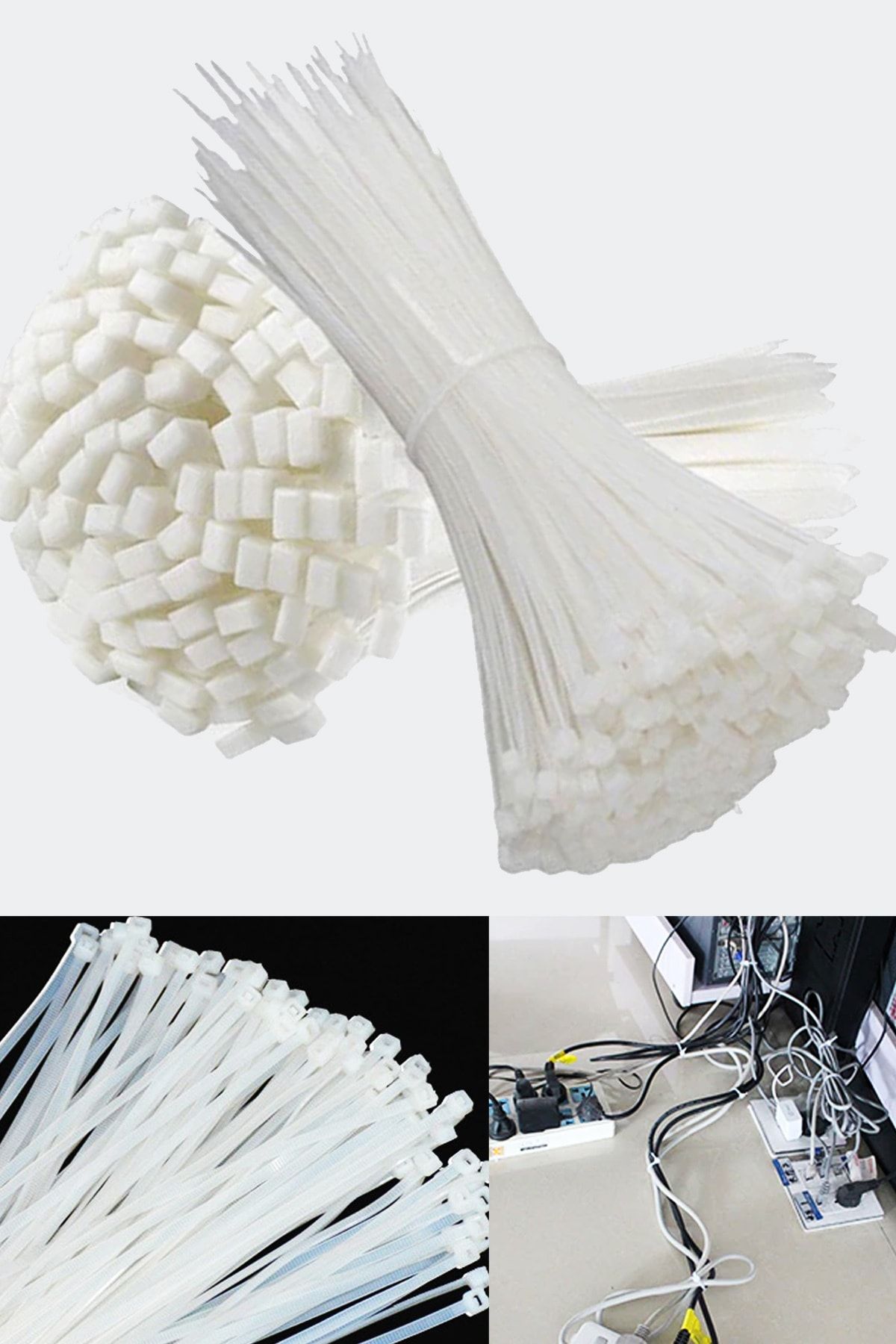Uniquem 500 Adet Beyaz Plastik Kelepçe Cırt Kablo 2.5 10 cm Uzunluk
