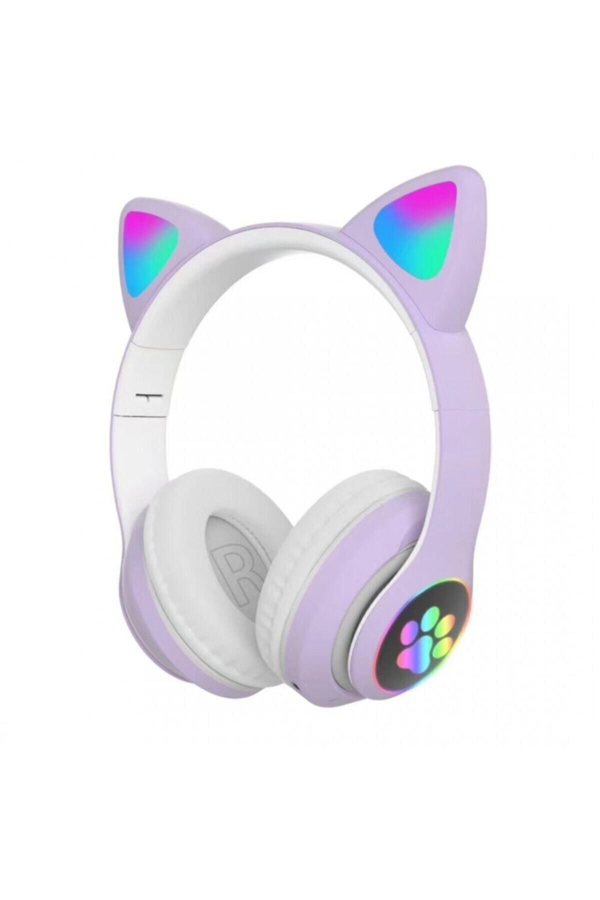 Doatech Kablosuz Kedi Kulaklık Işıklı Kulaküstü Mikrofonlu Bluetooth Hafıza Kartı Girişli Çocuk Kulaklığı