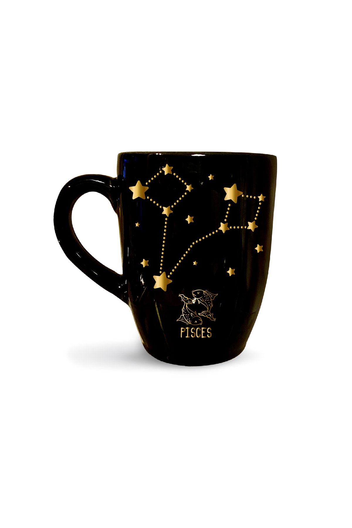 Vivas Yıldız Haritalı Balık Burcu Siyah Kupa - Burçlu kahve kupası kupa bardak kahve fincanı