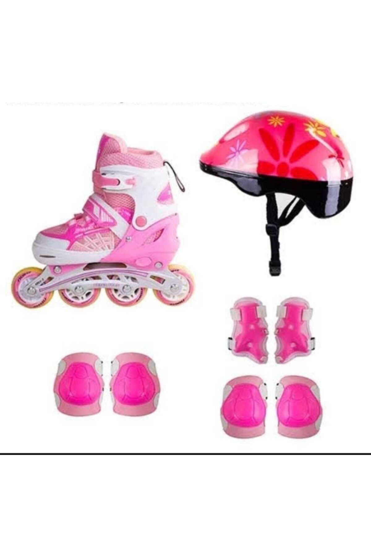 Cool Wheels Pembe Işıklı Silikon Teker 35-38 Alıştırma Pateni Medium Tam Koruma Set