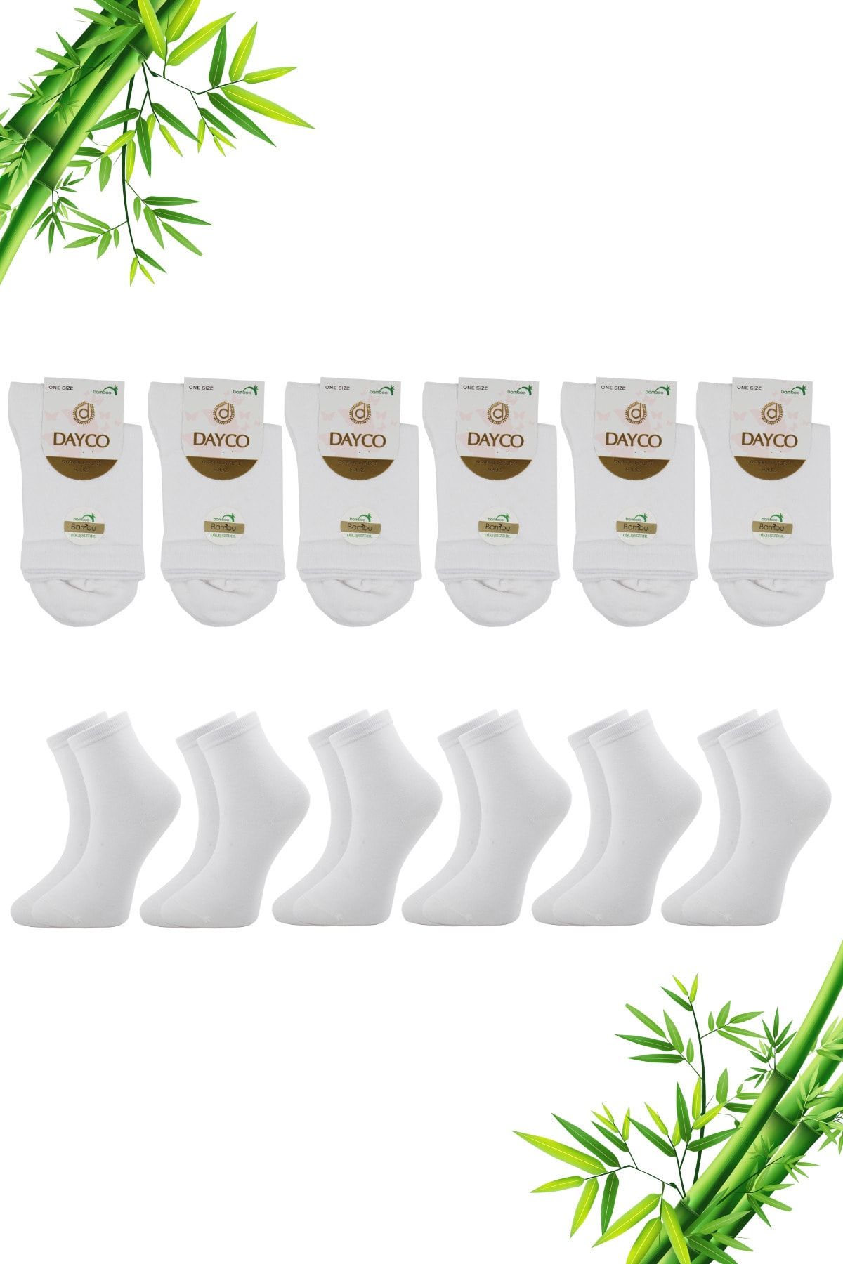 DAYCO Kadın Beyaz Burnu Dikişsiz Premium Bambu Çorap 6'lı