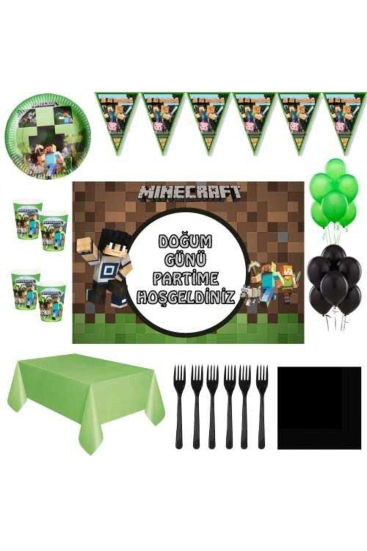 Minecraft Pankartlı Doğum Günü Seti 24 Kişilik