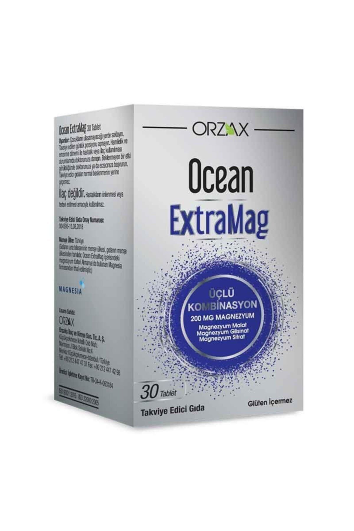 Ocean Orzax Ocean ExtraMag Üçlü Kombinasyon Magnezyum Takviye Edici Gıda 30 Tablet