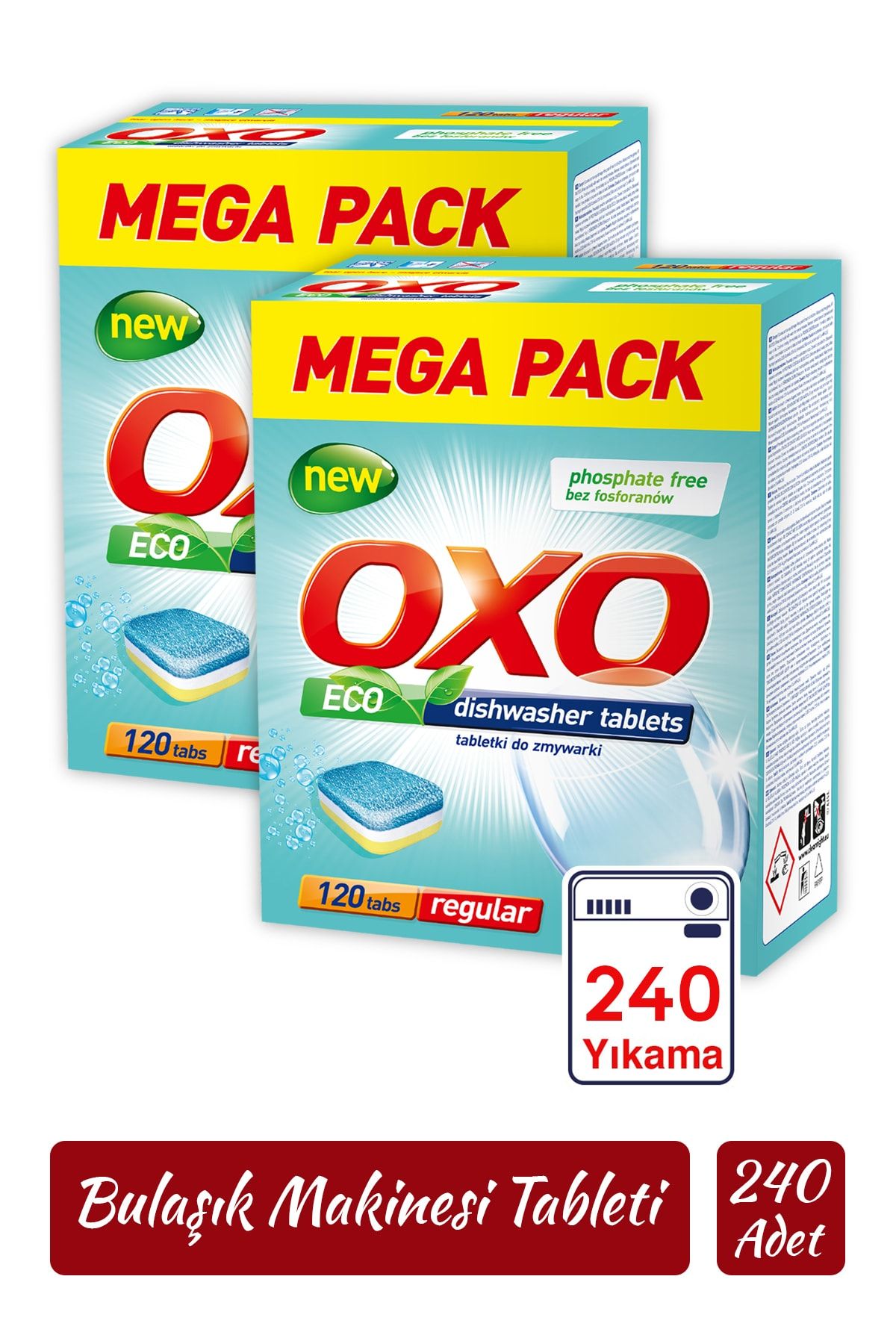 Oxo 240 Adet Bulaşık Makinesi Tableti Mega Paket Deterjan Hepsi Bir Arada (120x2)