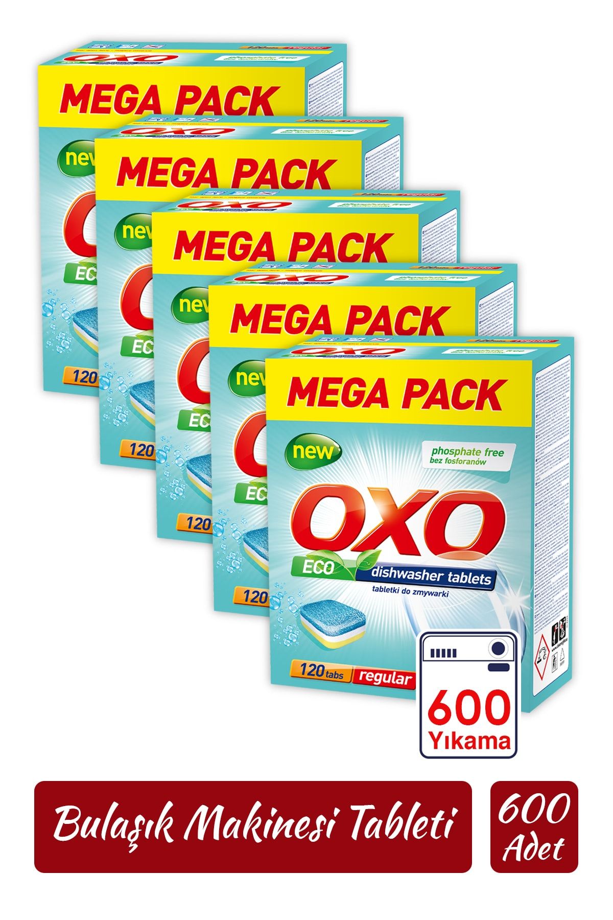 Oxo 600 Adet Bulaşık Makinesi Tableti Mega Paket Deterjan Hepsi Bir Arada (120x5)