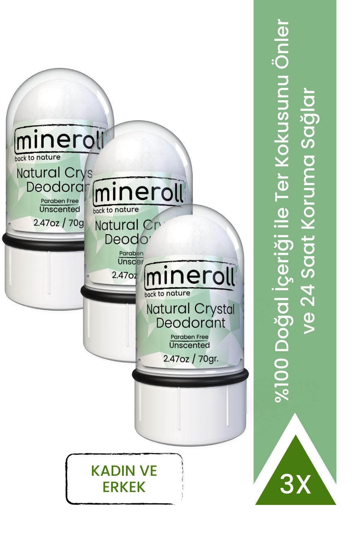 Mineroll Koltuk Altı Beyazlatıcılı Doğal Kristal Deodorant 70g 3 Adet