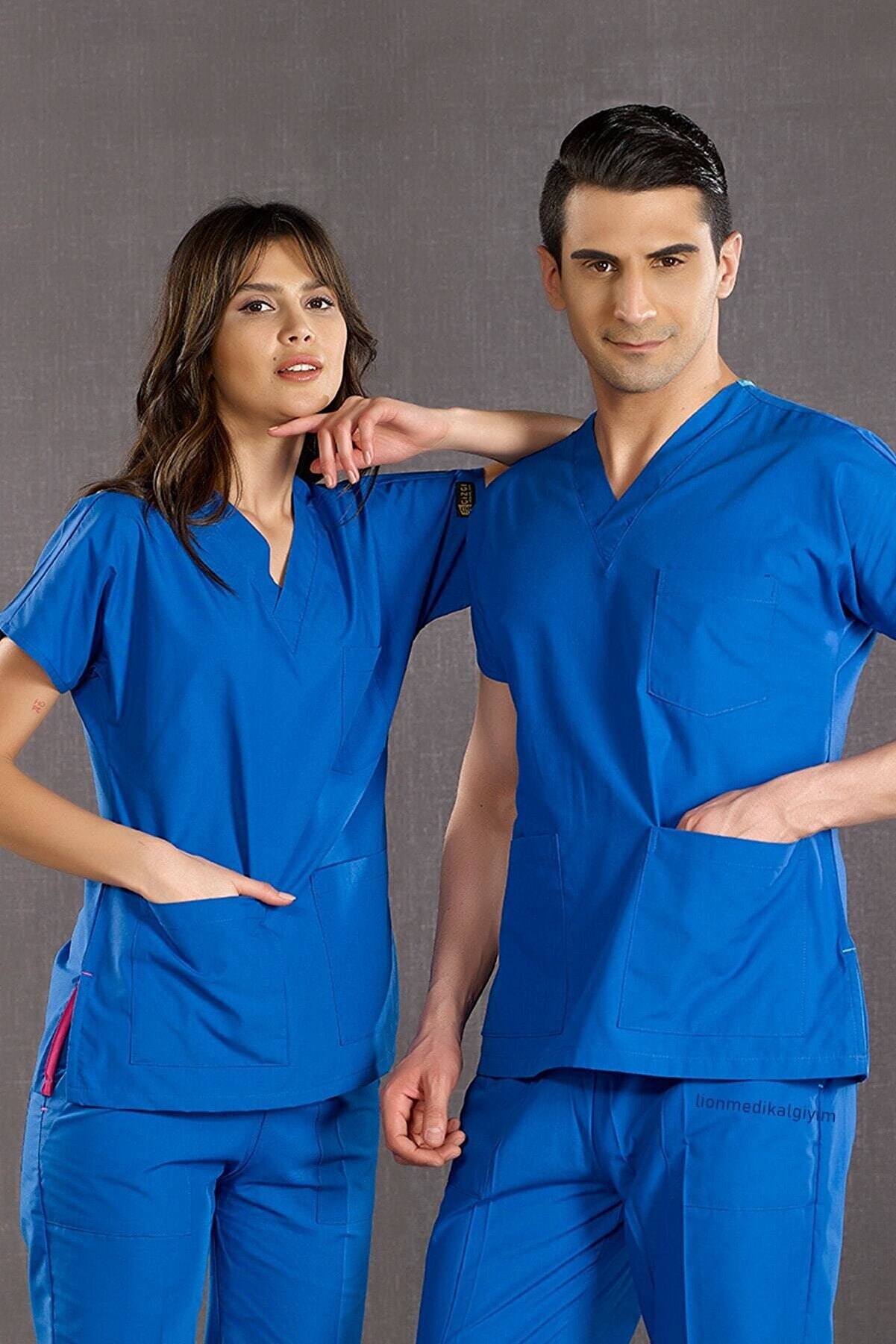 ÇİZGİ MEDİKAL Dr. Greys Modeli Saks Mavisi Doktor Hemşire Forması