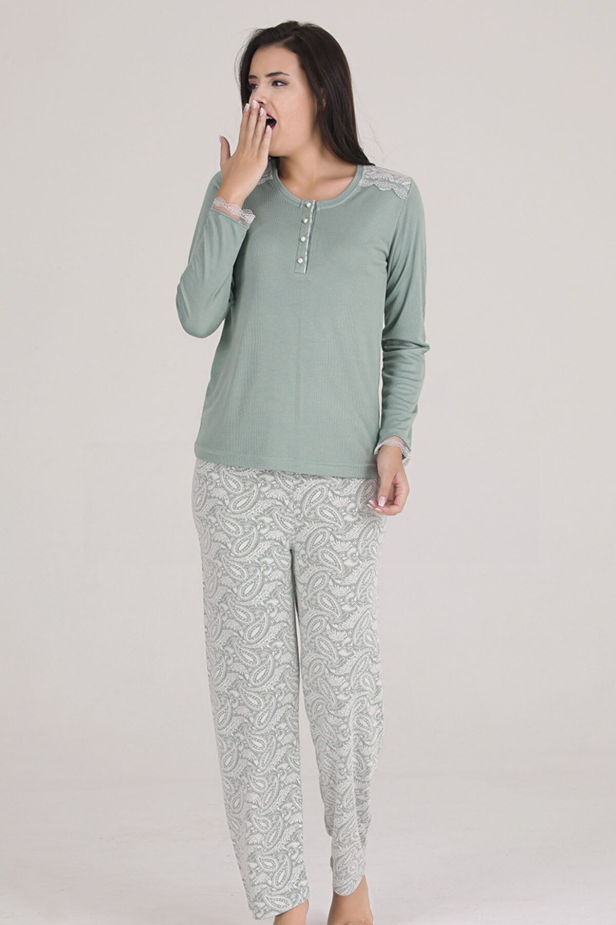 Sevil Giyim Kadın Yeşil  Örme Pijama Takımı