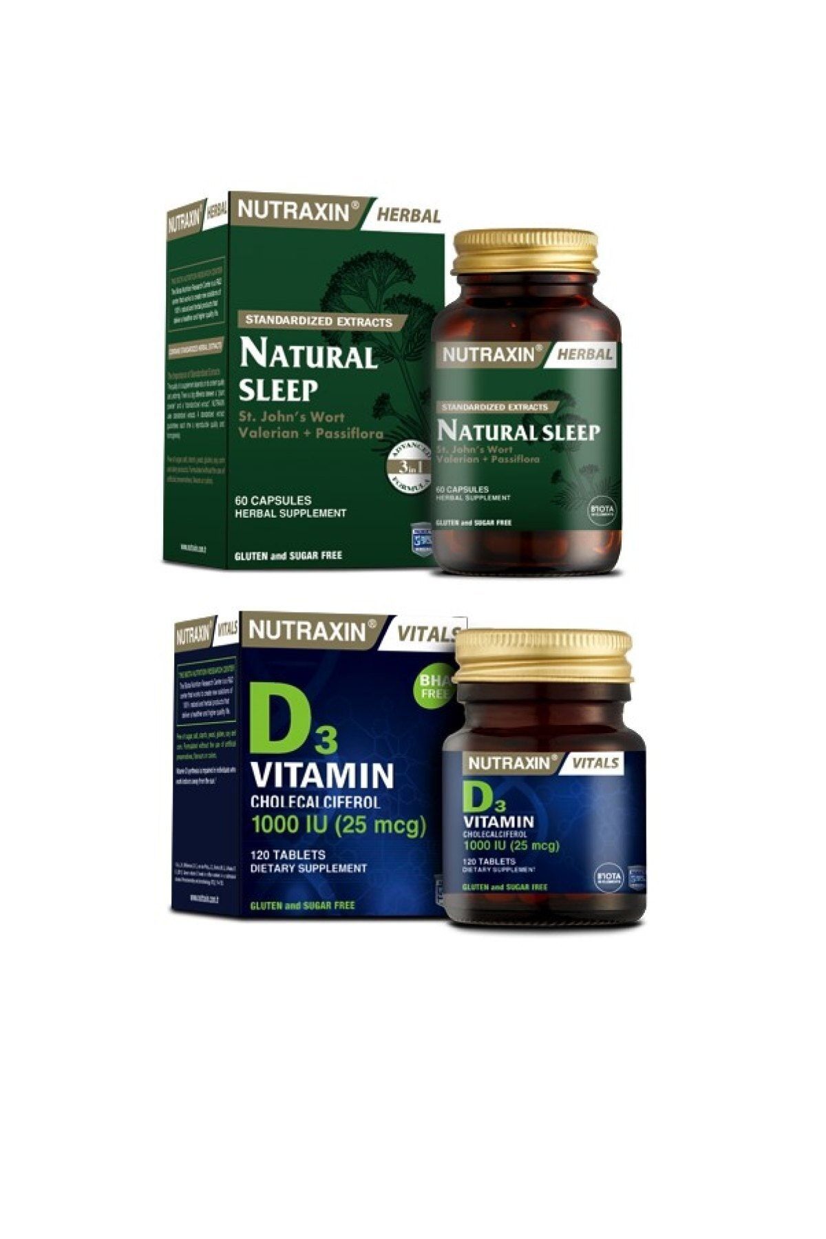 Nutraxin D3 Vitamini 120 Tablet + Natural Sleep Uyku Düzenleyici Hap 60 Kapsül
