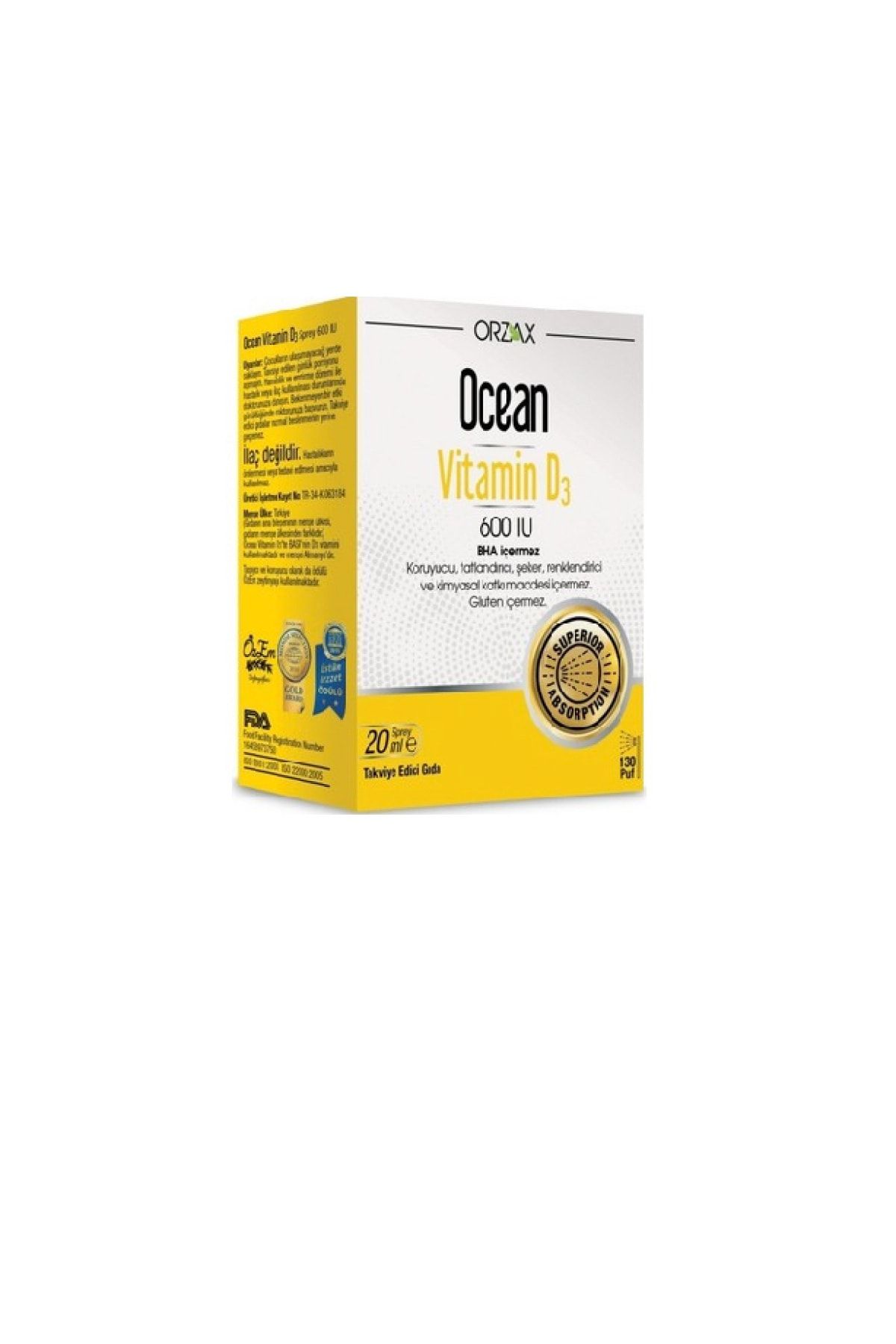 Ocean D Vitamini Desteği - Vitamin D3 600 Iu Sprey 20 Ml