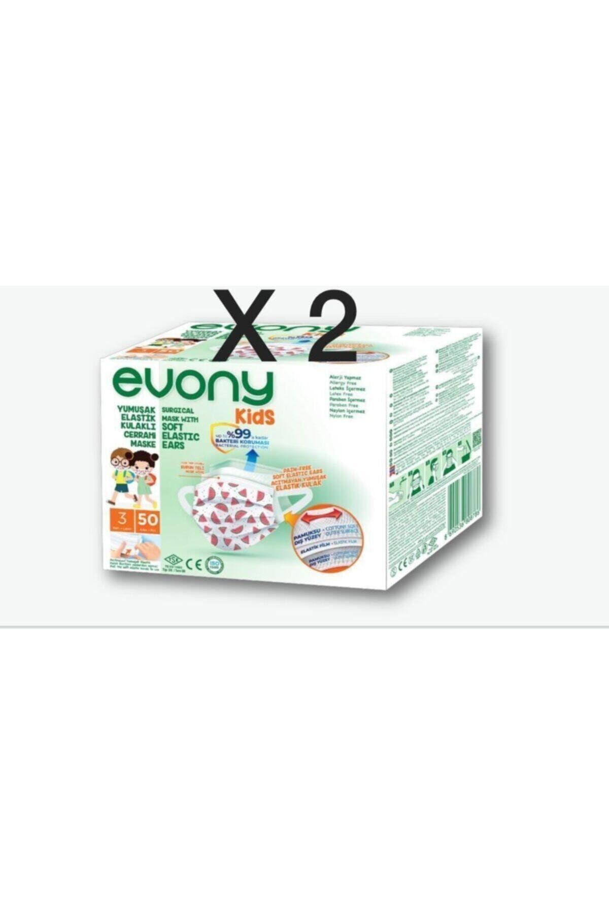 Evony Kids 3 Katlı Yumuşak Kulaklı Maske 50 Li 2 Paket ( 100 Adet )