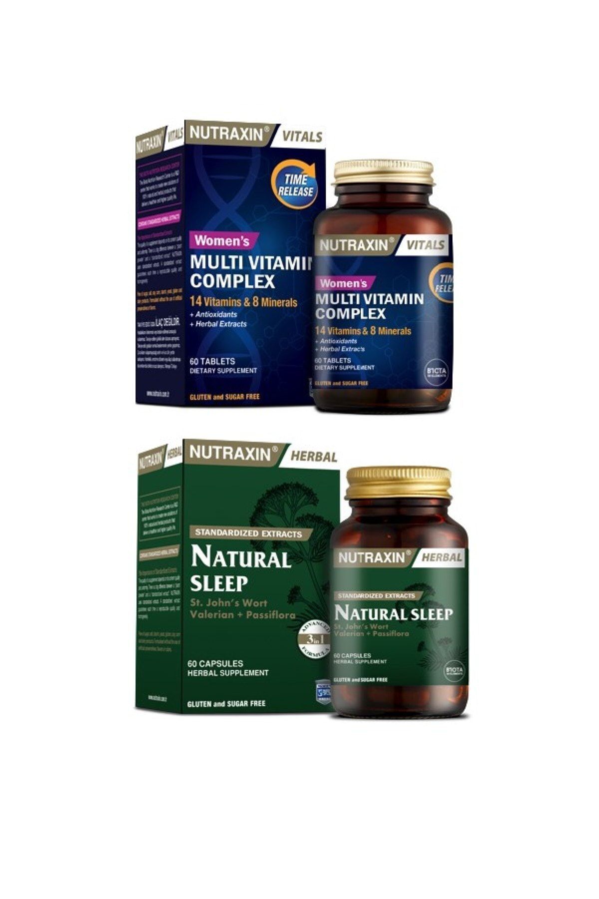 Nutraxin Vitals Women's Multi Vitamin Complex 60 Tablet + Natural Sleep Uyku Düzenleyici Hap