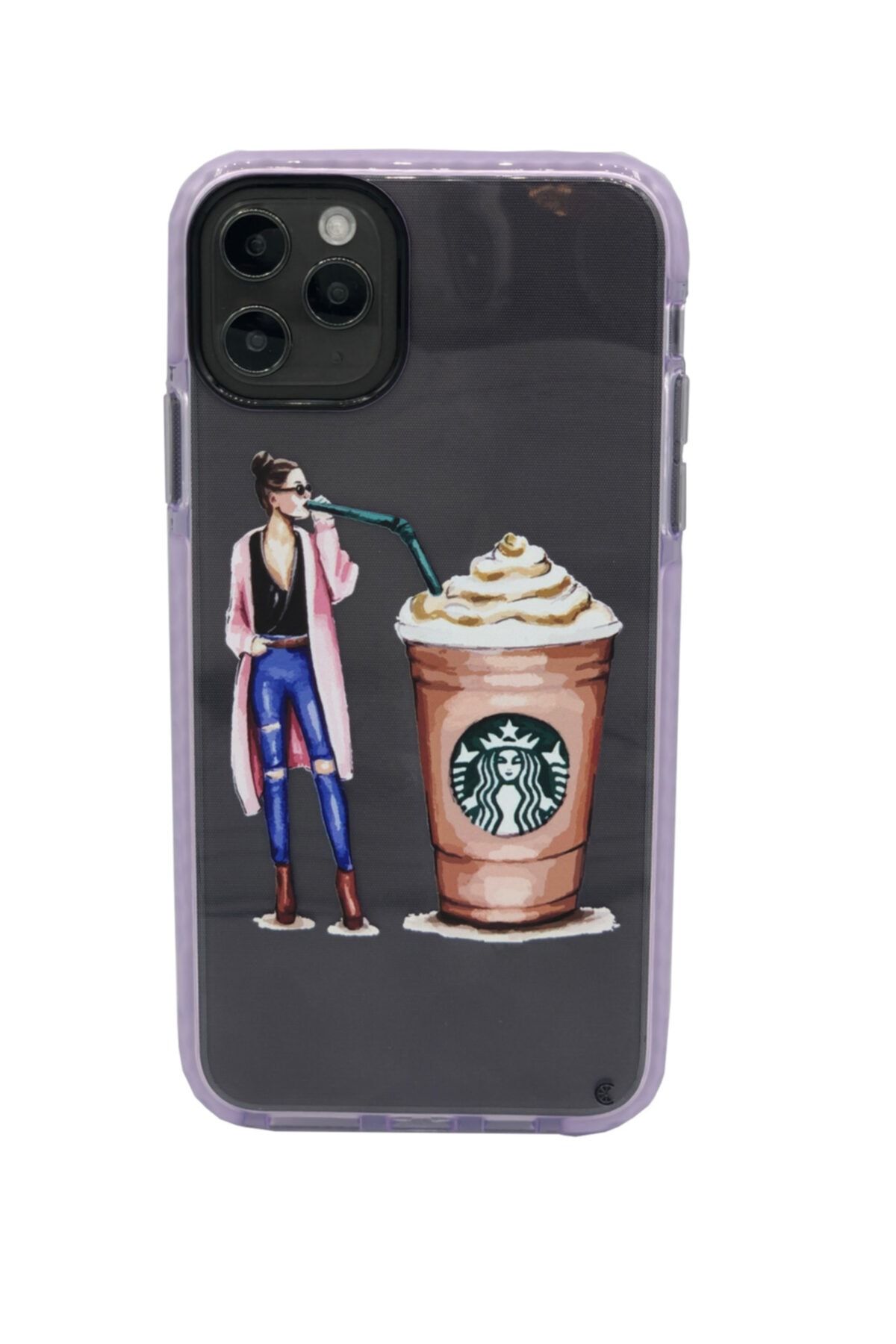 LIME CASES Apple Iphone 11 Pro Max 6.5 Starbucks Bardak Cool Kız Lila Darbe Emici Telefon Kılıfı