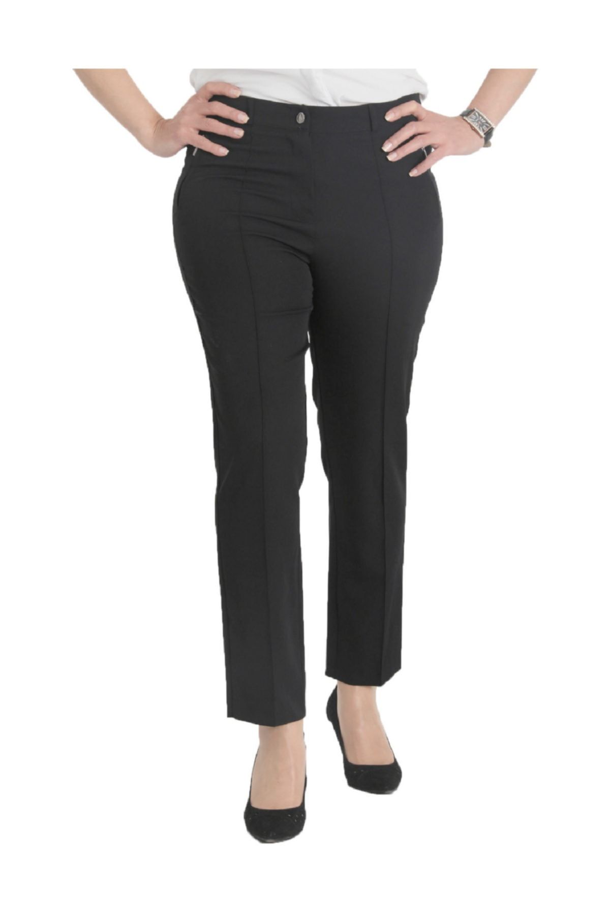 Günay Kadın Siyah Kumaş Normal Bel Düz Paça Pantolon Nvr2121