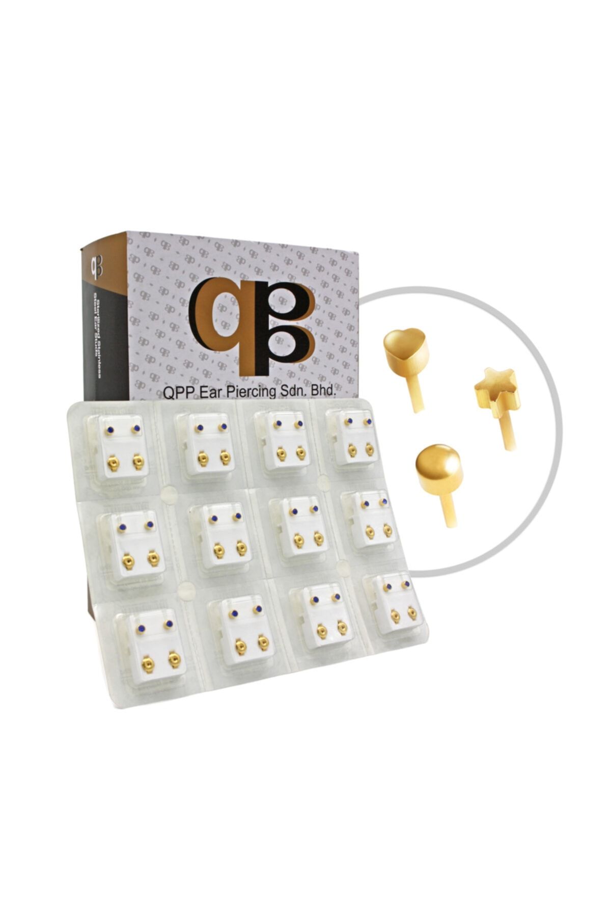 QPP Quality Piercing Products 12 Çift Sarı Karışık Top Kalp Yıldız Kulak Delme Küpesi