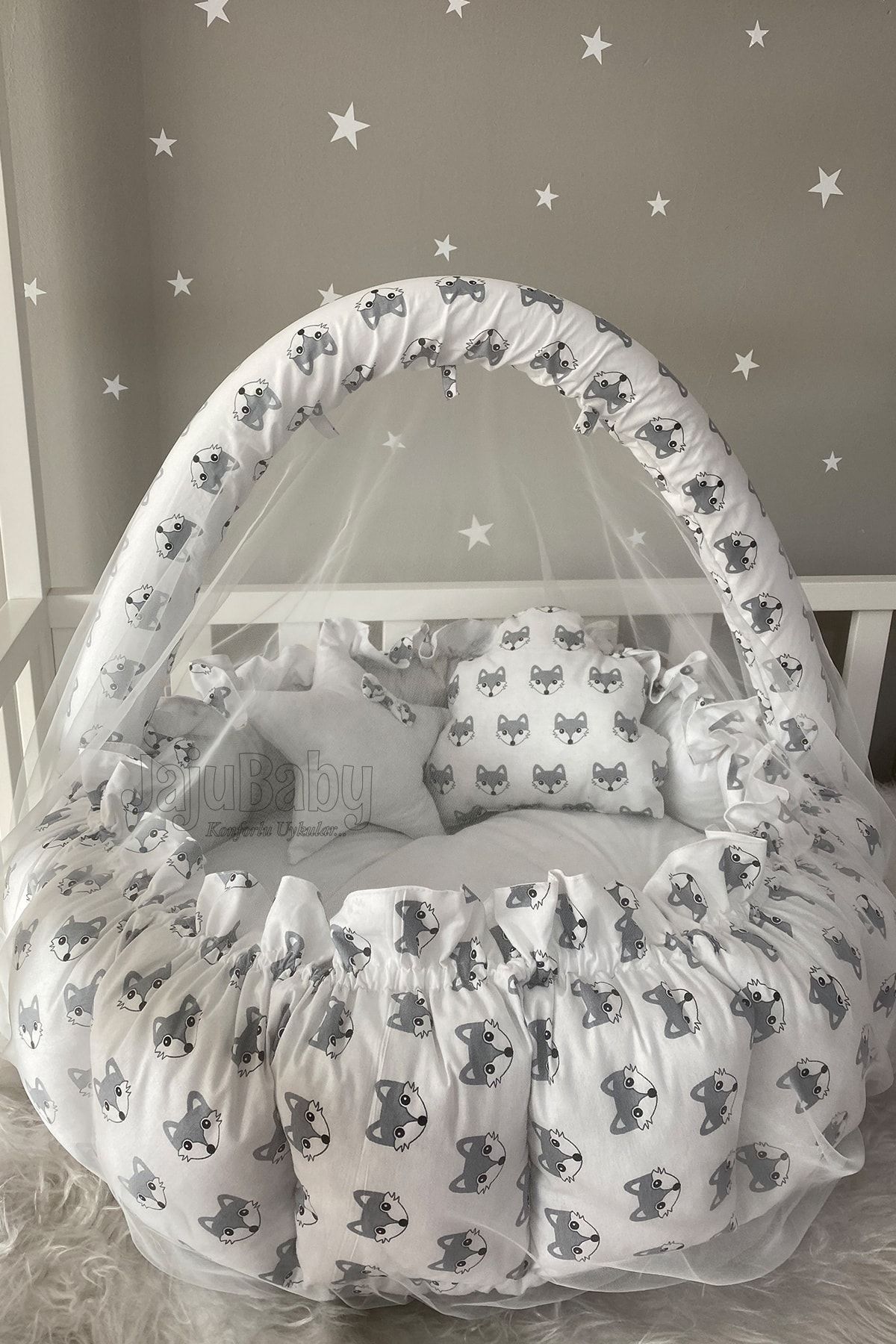 Jaju Baby Nest Tilki Desenli Açılır-kapanır Oyun Minderi Jaju-babynest Anne Yanı Bebek Yatağı