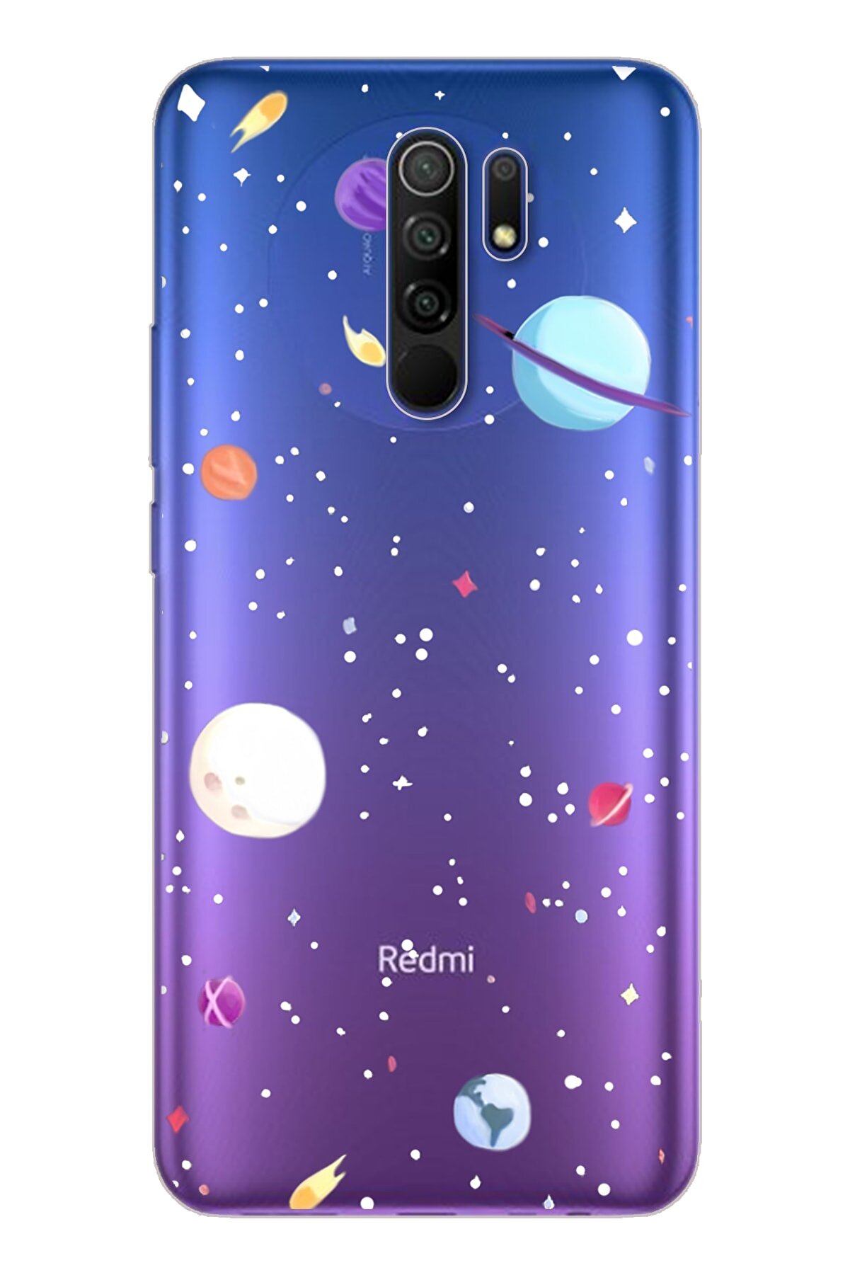 Spoyi Gezegenler Tasarımlı Süper Şeffaf Silikon Telefon Kılıfı Xiomai Redmi 9