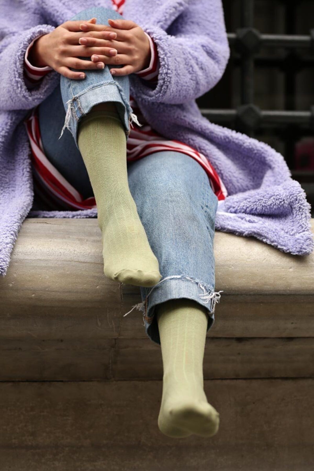 Mavi Limon Kadın Çağla Renk Kaymaz Bilek Göstermez Soket Çorap
