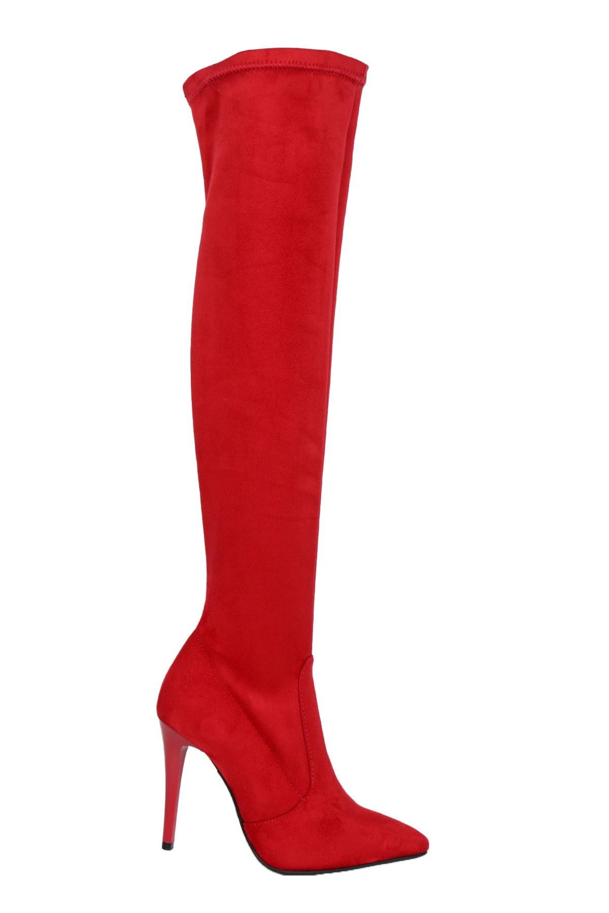 OZ DOROTHY Kadın Kırmızı Süet Streç Diz Üstü Çorap Çizme