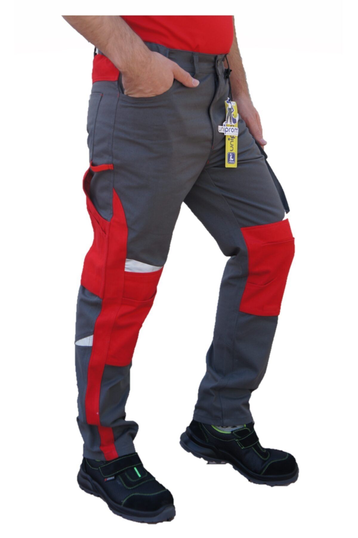Uniprom Erkek Kırmızı Harman Karışımı Roma Model İş Pantolonu