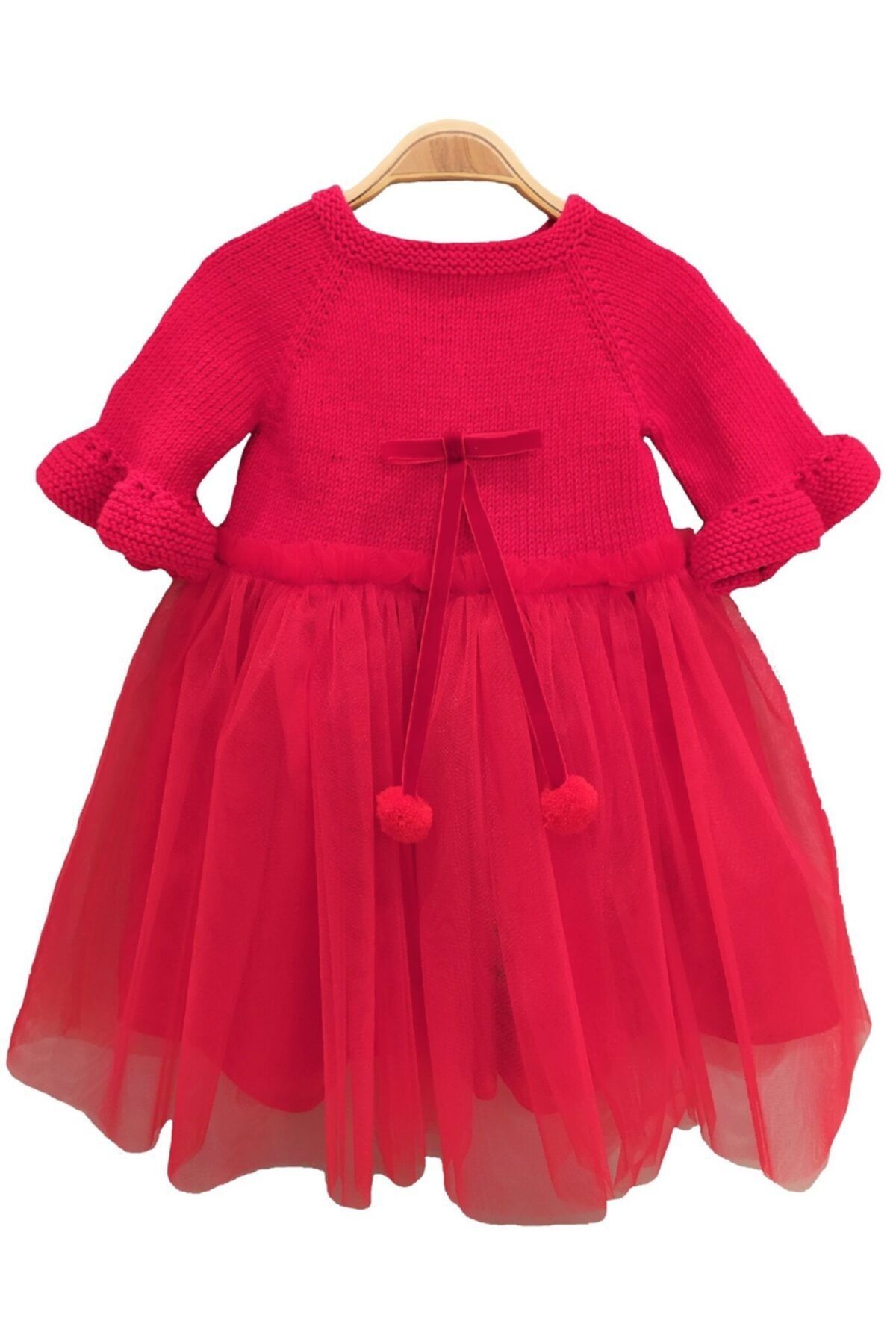 Pacco Baby Kız Bebek Kırmızı El Örgüsü Organik Pamuk Tütü Elbise