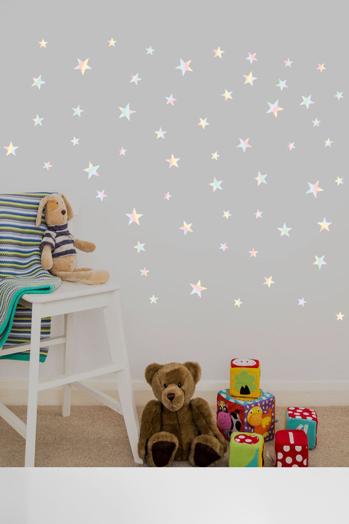 Dekor Loft Beyaz Gökkuşağı Yıldızlar Çocuk Odası Duvar Stickerı Cs-900